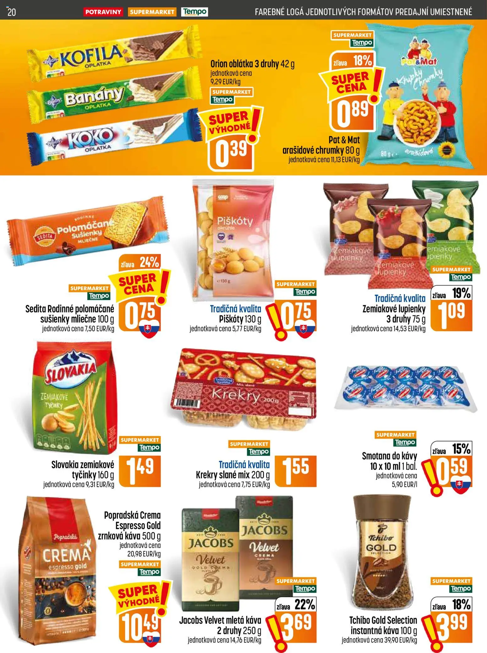 Nové COOP Jednota akcie – leták je platný od 13.08.2026 | Strana: 20 | Produkty: Piškóty, Káva, Banány, Krekry