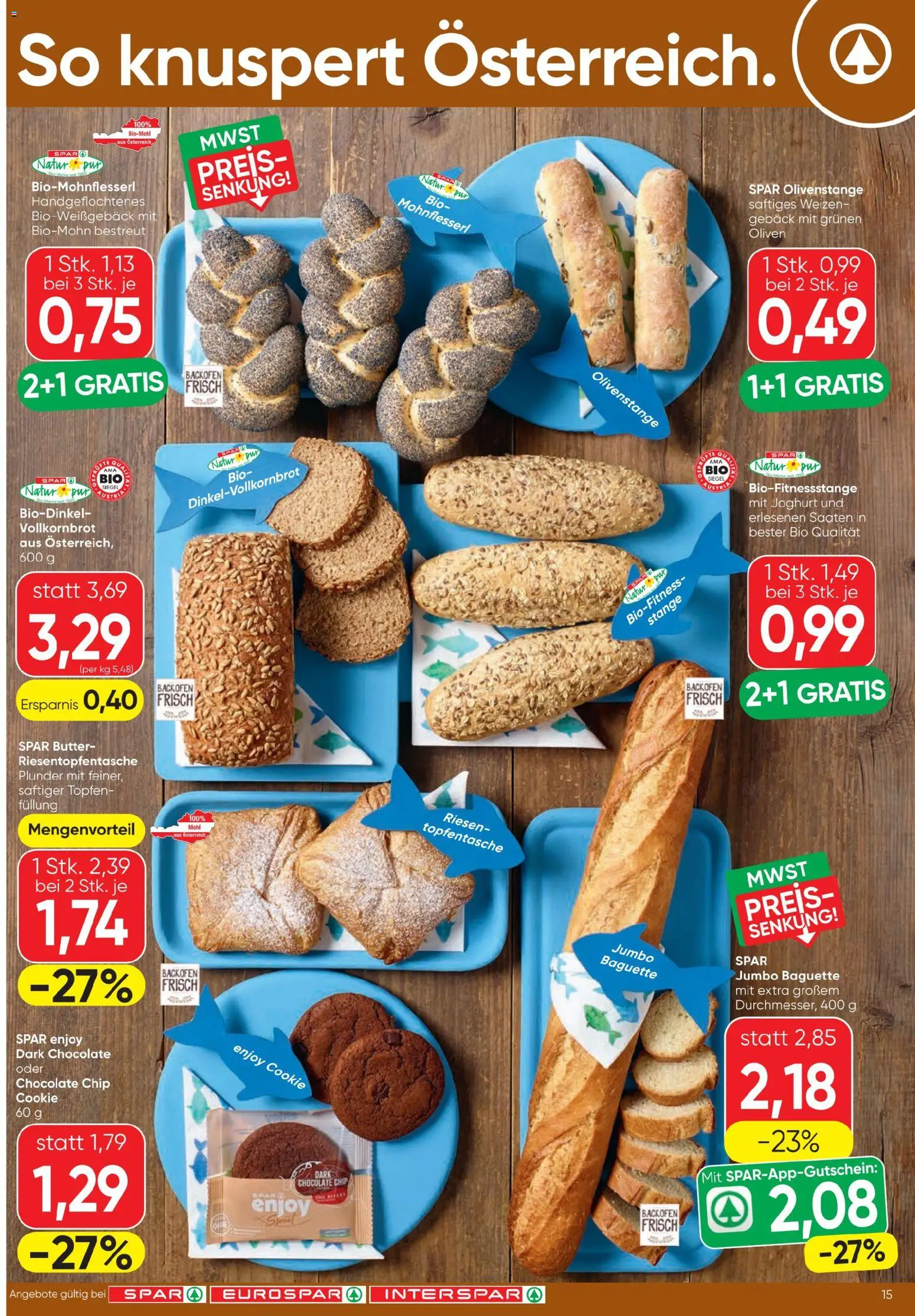 Spar - Flugblatt gültig ab 13.08.2026 | Seite: 15 | Produkte: Baguette, Oliven, Mehl, Gebäck