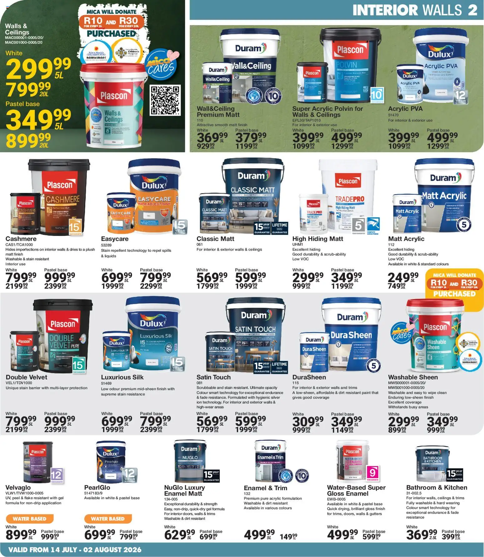 New MICA catalogue – valid from 14/07/2026 | Page: 2 | Products: Paint, Polvin, Enamel, Water