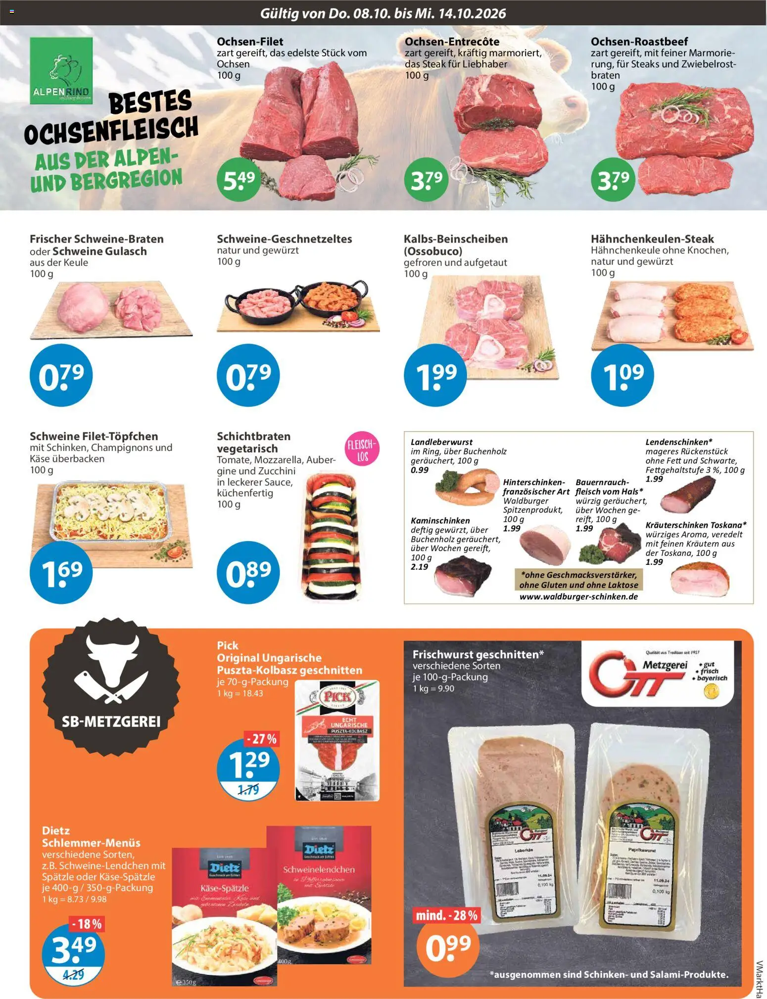 V-Markt Angebote – gültig ab 08.10.2026 | Seite: 3 | Produkte: Champignons, Schinken, Zucchini, Fleisch