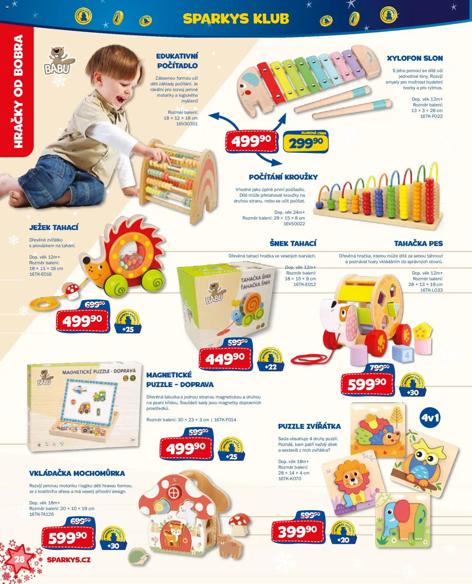 Sparkys katalog Vánoce 2026 od 01.10.2026 | Strana: 28 | Produkty: Vkládačka, Hračky, Pes, Xylofon