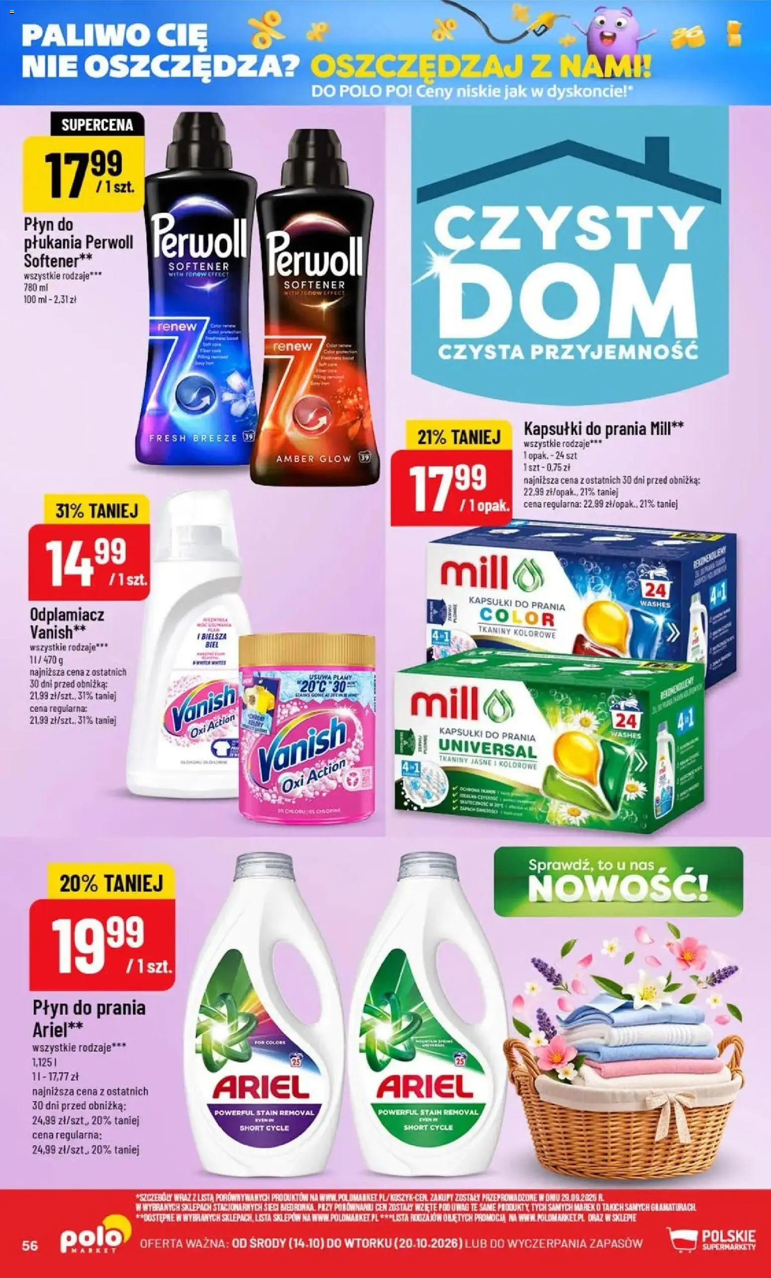 Nowa POLOmarket gazetka od jutra 14.10.2026 | Strona: 56 | Produkty: Kapsułki do prania mill, Vanish, Kapsułki, Perwoll
