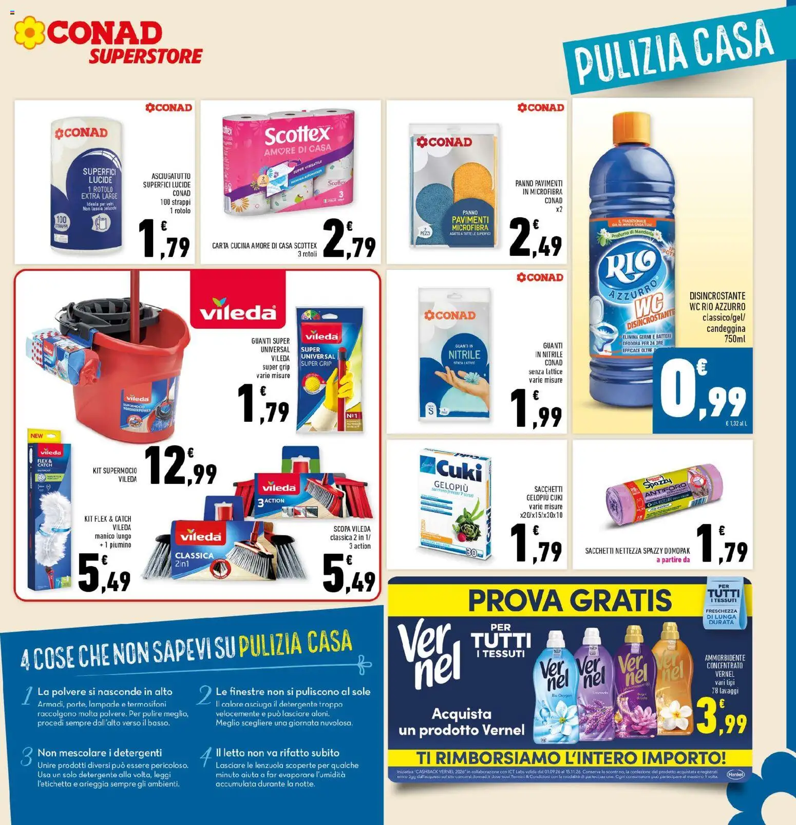 Volantino Conad del 23/09/2026 | Pagina: 29 | Prodotti: Detergente, Scopa, Asciugatutto, WC