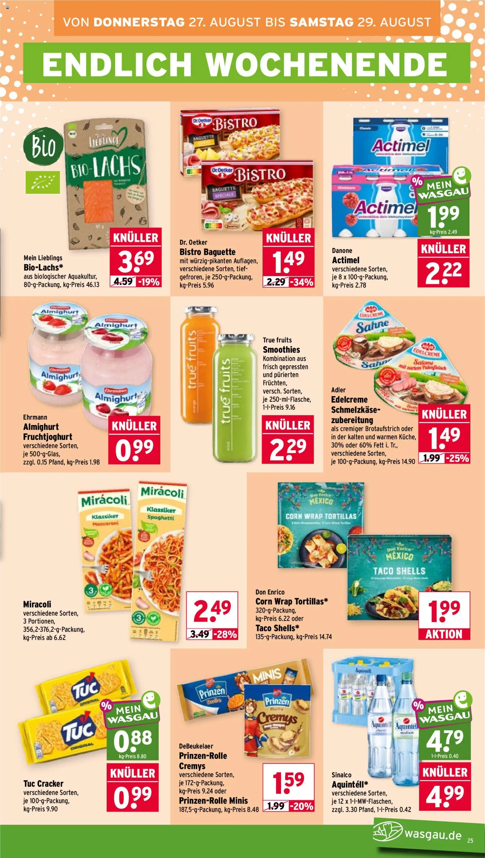 Wasgau Prospekt – gültig ab 24.08.2026 | Seite: 25 | Produkte: Sinalco, Actimel, Spaghetti, Baguette
