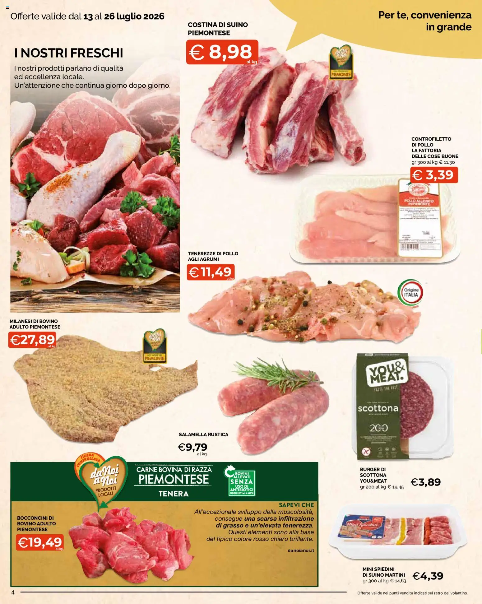 Volantino Mercatò del 13/07/2026 | Pagina: 4 | Prodotti: Bovino, Salamella, Pollo, Suino