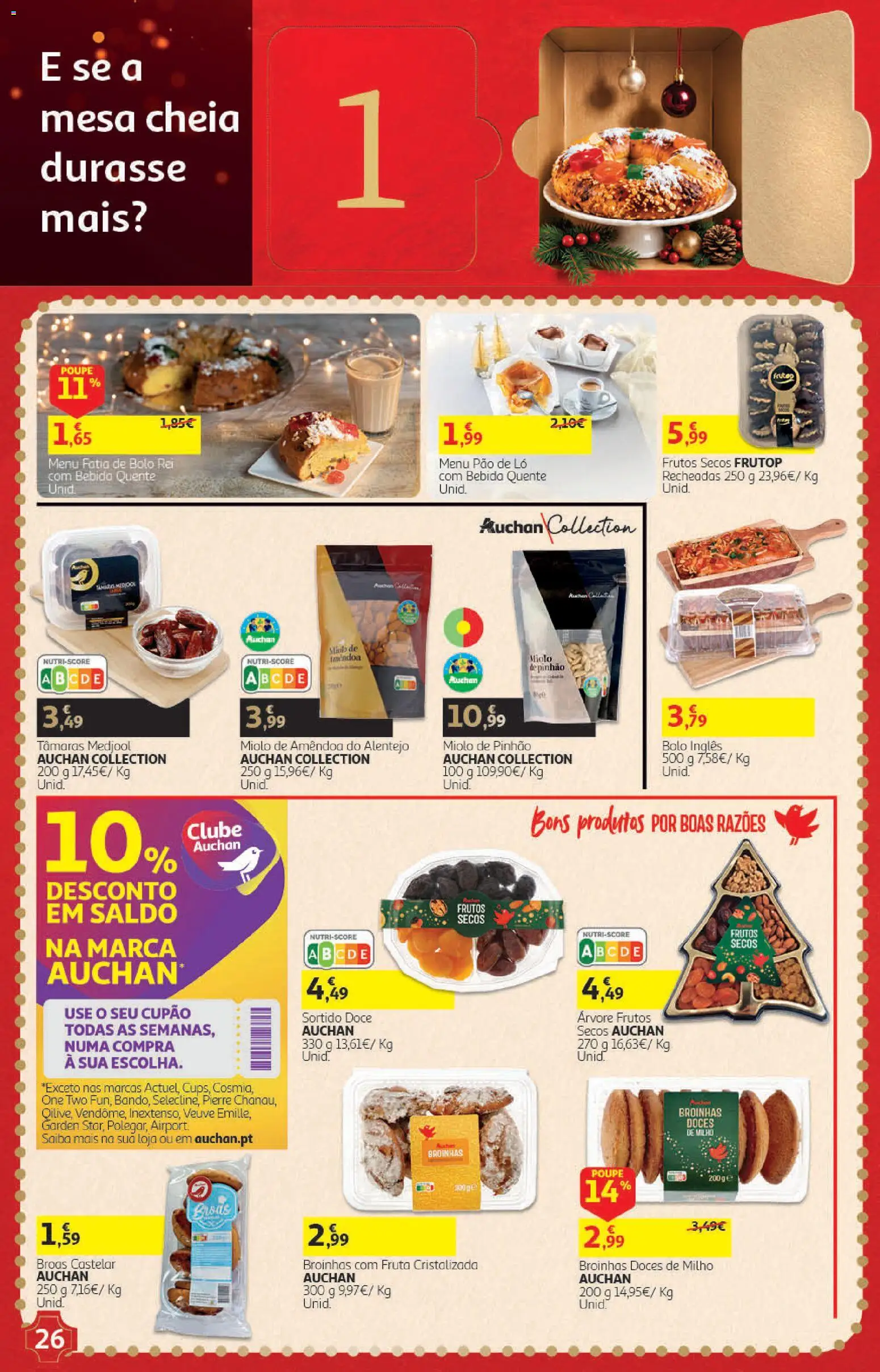 Auchan Presentes │ válido de 01/11/2026 | Página: 26 | Produtos: Bolo, Mesa, Pão, Milho