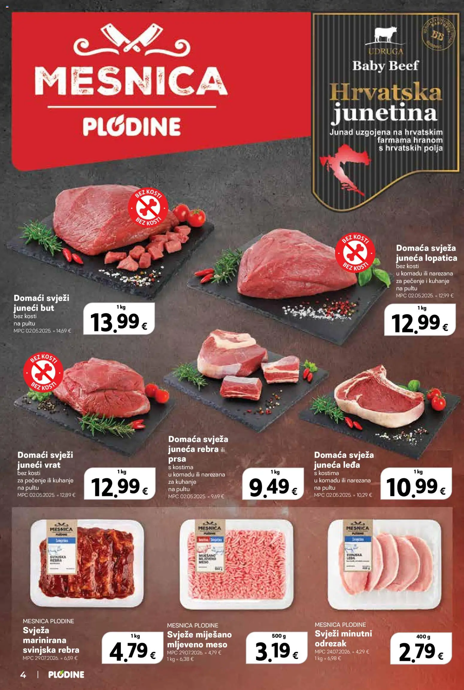Plodine katalog | vrijedi od 06.08.2026 | Stranica: 4 | Proizvodi: Juneći but, Meso, Junetina, Mljeveno meso