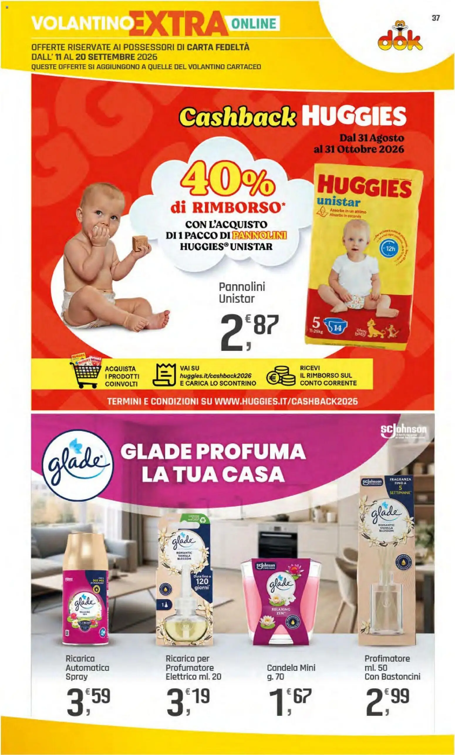 Volantino DOK del 11/09/2026 | Pagina: 38 | Prodotti: Pannolini, Candela, Fragranza
