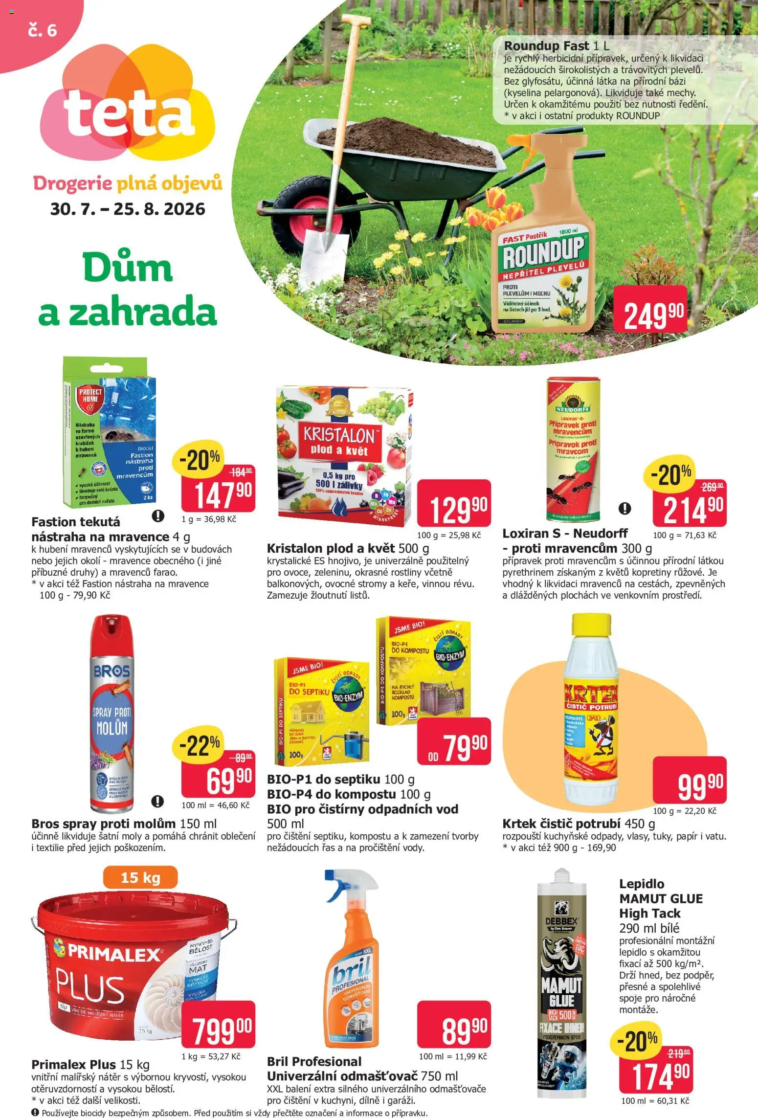 TETA Drogerie leták - Dům a zahrada od 30.07.2026 | Strana: 1 | Produkty: Zahrada, Rostliny, Drogerie, Oblečení
