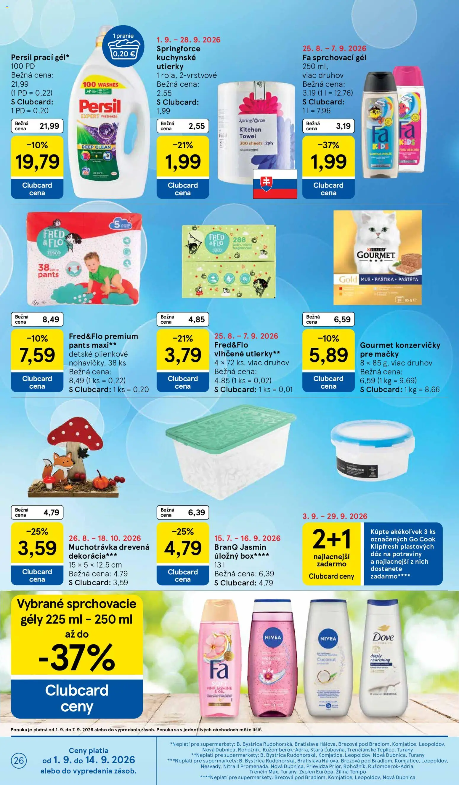 Nové Tesco akcie – leták je platný od 02.09.2026 | Strana: 26 | Produkty: Nivea, Persil, Kuchynské utierky, Utierky