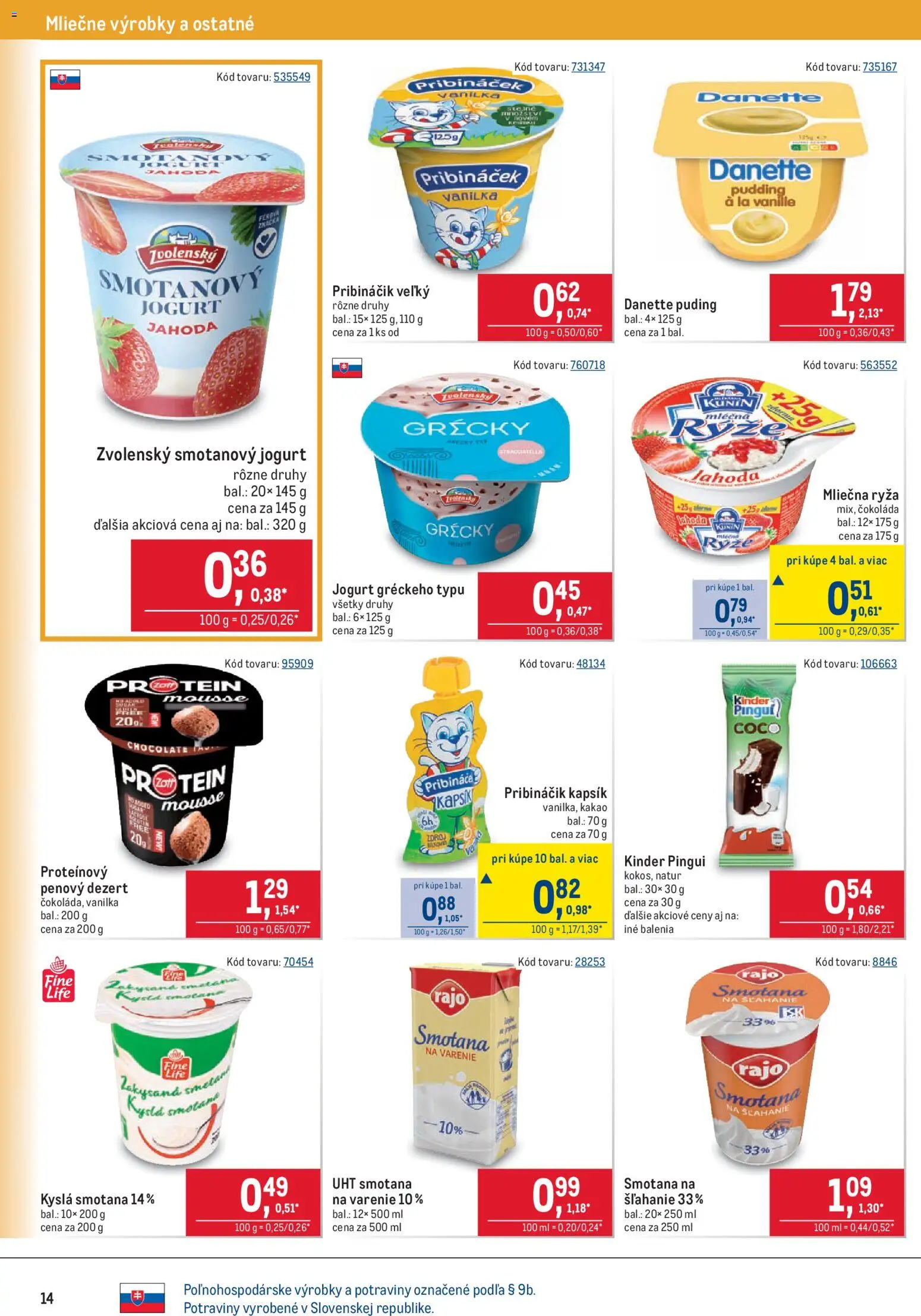 Nové Metro akcie – leták je platný od 26.08.2026 | Strana: 14 | Produkty: Jogurt, Puding, Kinder, Smotanový jogurt