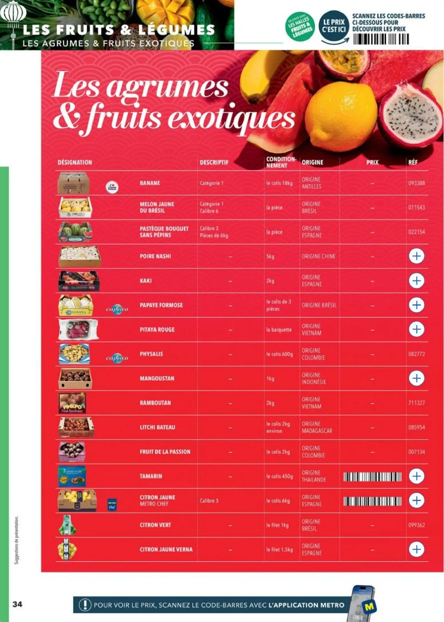 {H1} | Page: 34 | Produits: Citron vert, Fruit de la passion, Kaki, Banane