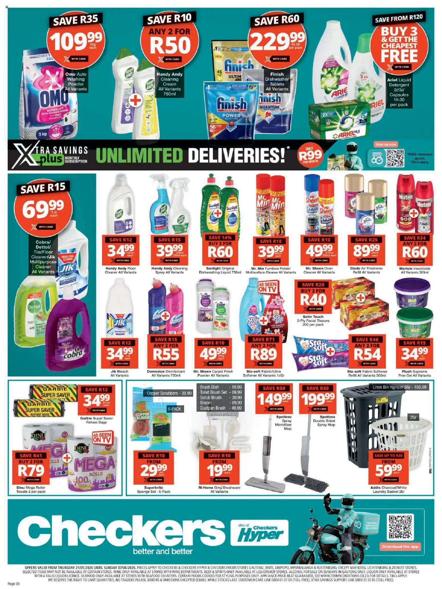 New Checkers catalogue – valid from 21.05.2026 | Page: 20 | Products: Oven, Beer, Washing powder, Tissues