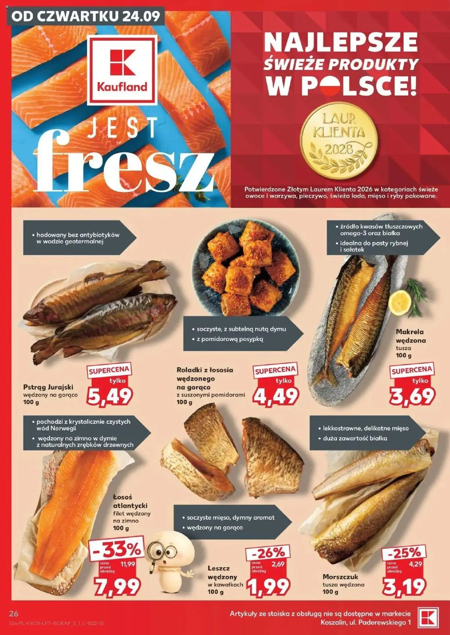 Kaufland gazetka od 24.09.2026 | Strona: 26 | Produkty: Makrela wędzona, Pstrąg, Filet, Owoce