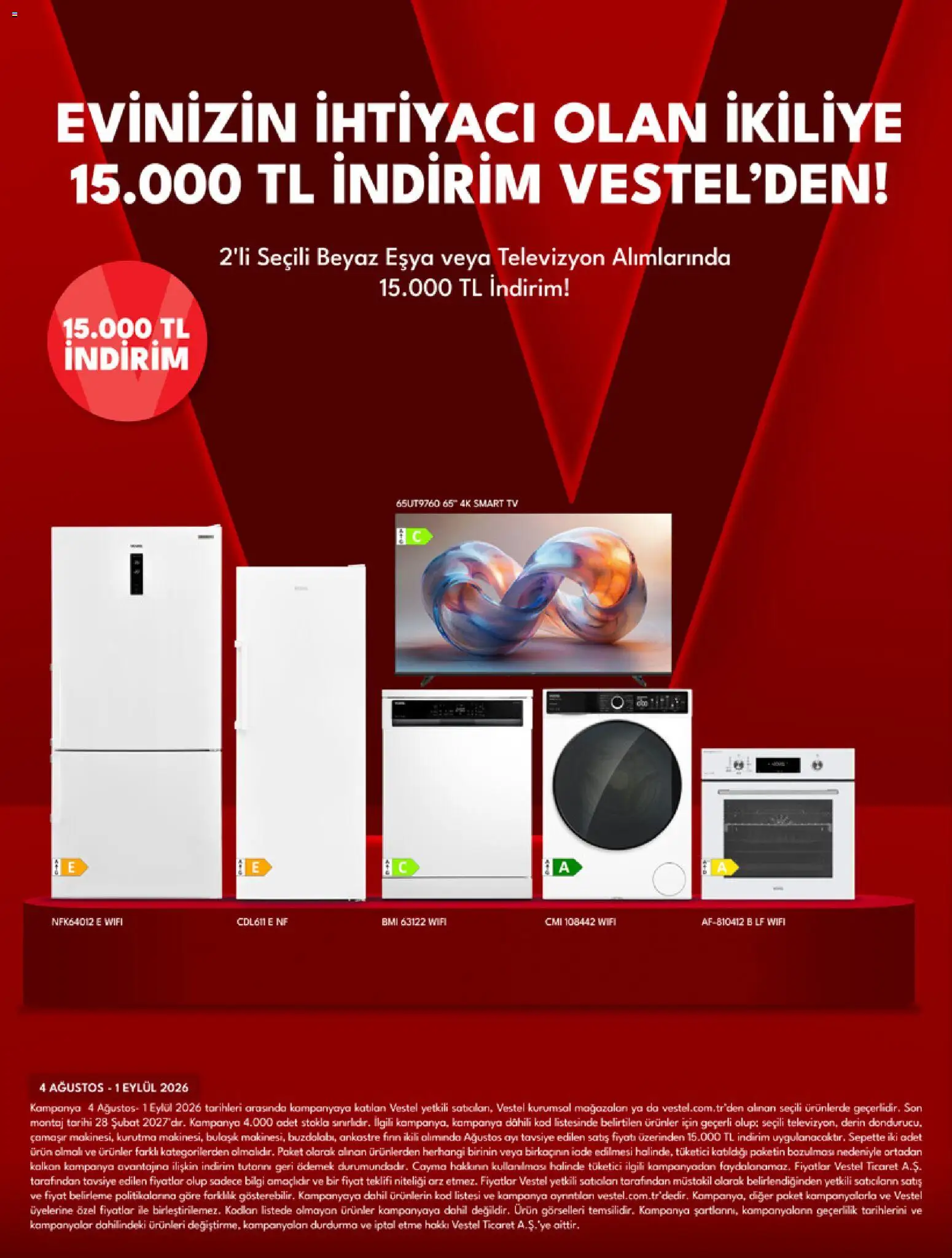 Vestel Katalog - 01 Ağustos 2026 tarihinden itibaren geçerlidir | Sayfa: 4 | Ürünler: Kalkan, TV, Televizyon, Fırın