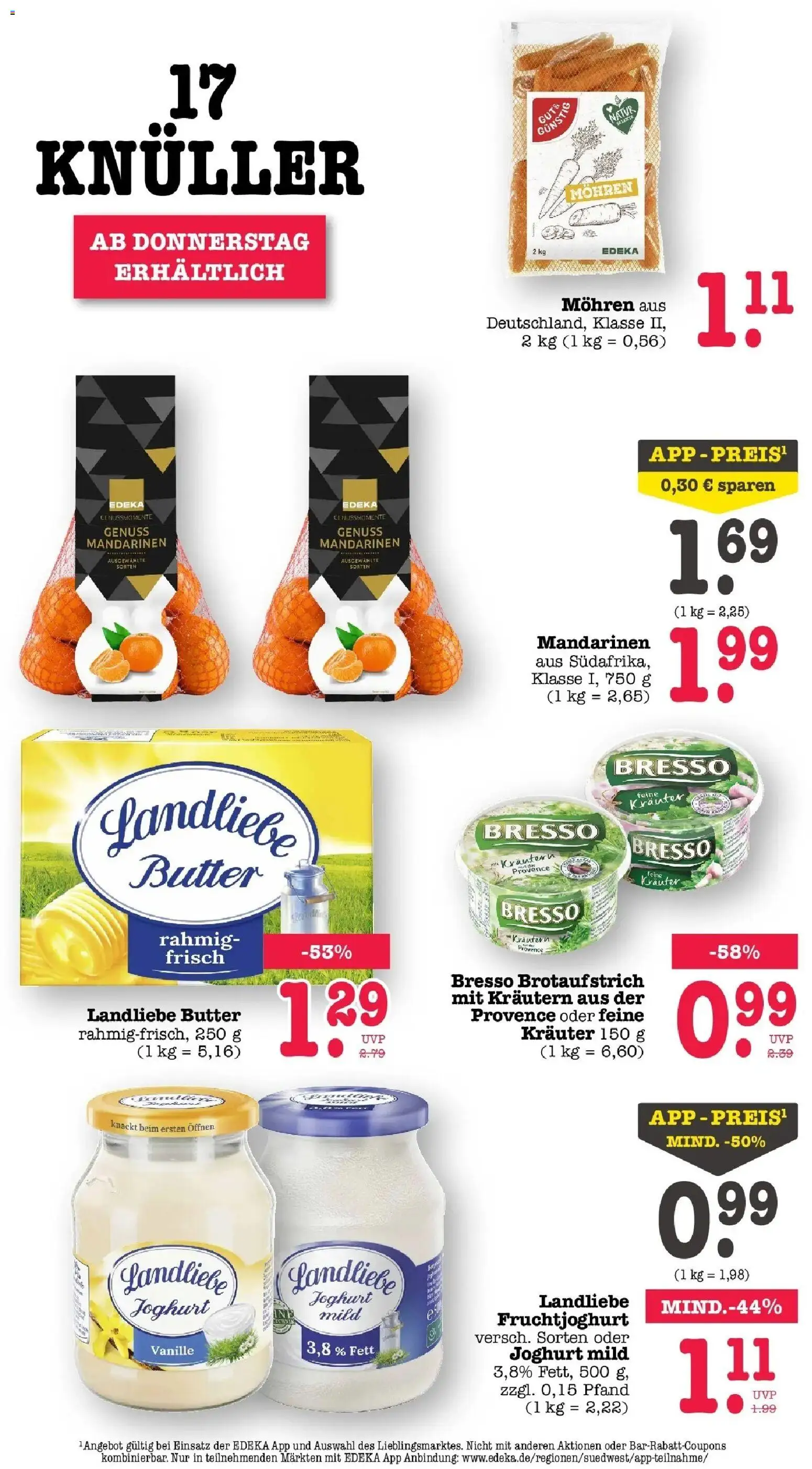 Edeka Prospekt Bühlertal (ab 19.10.2026) » Angebote Online | Seite: 94 | Produkte: Joghurt, Landliebe butter, Mandarinen, Mohren