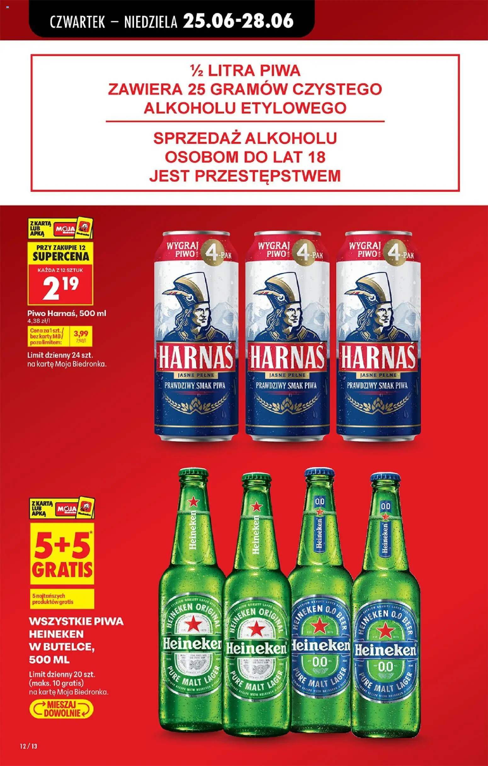 Biedronka gazetka od czwartku od 25.06.2026 | Strona: 14 | Produkty: Karta, Harnaś, Piwo, Heineken