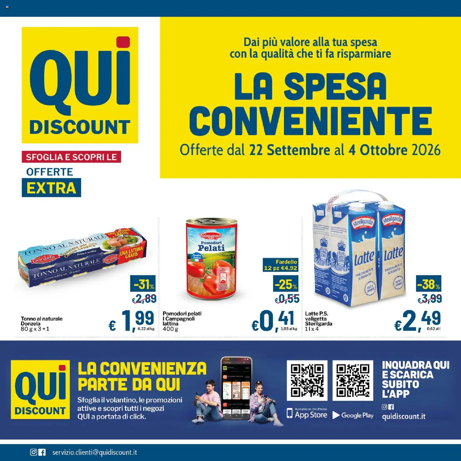 Volantino Qui Discount del 22/09/2026 | Pagina: 1 | Prodotti: Iphone, The, Tonno, Valigetta