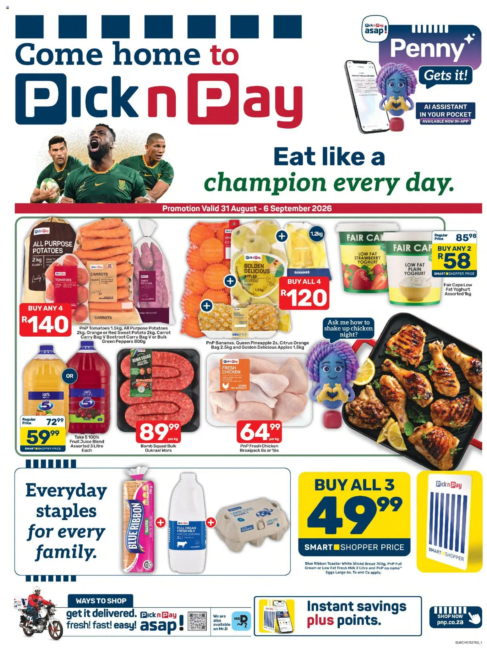 New Pick n Pay catalogue – valid from 31/08/2026 | Page: 1 | Products: Toaster, Juice, Carrots, Potatoes