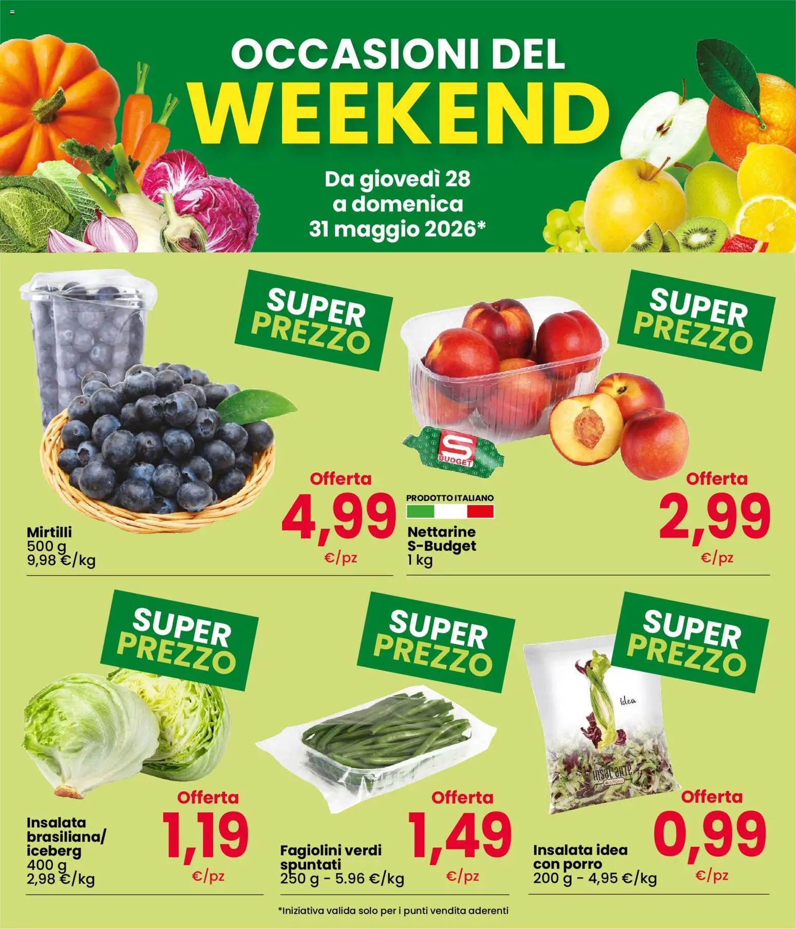 Volantino Interspar del 28.05.2026 | Pagina: 2 | Prodotti: Insalata, Mirtilli, Porro, Fagiolini