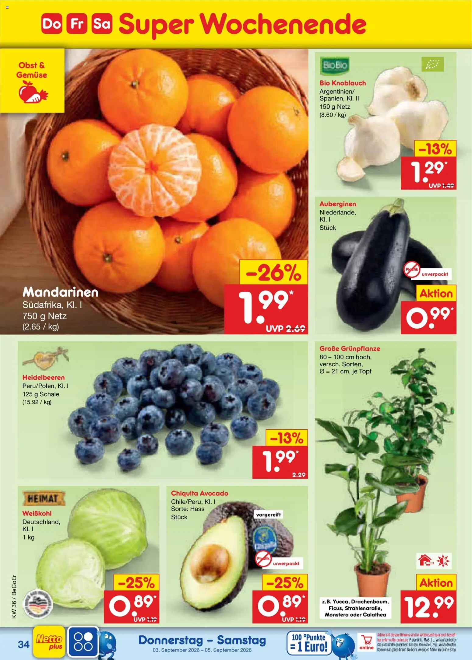Netto Marken-Discount Prospekt – gültig ab 31.08.2026 | Seite: 46 | Produkte: Heidelbeeren, Gemüse, Obst, Knoblauch