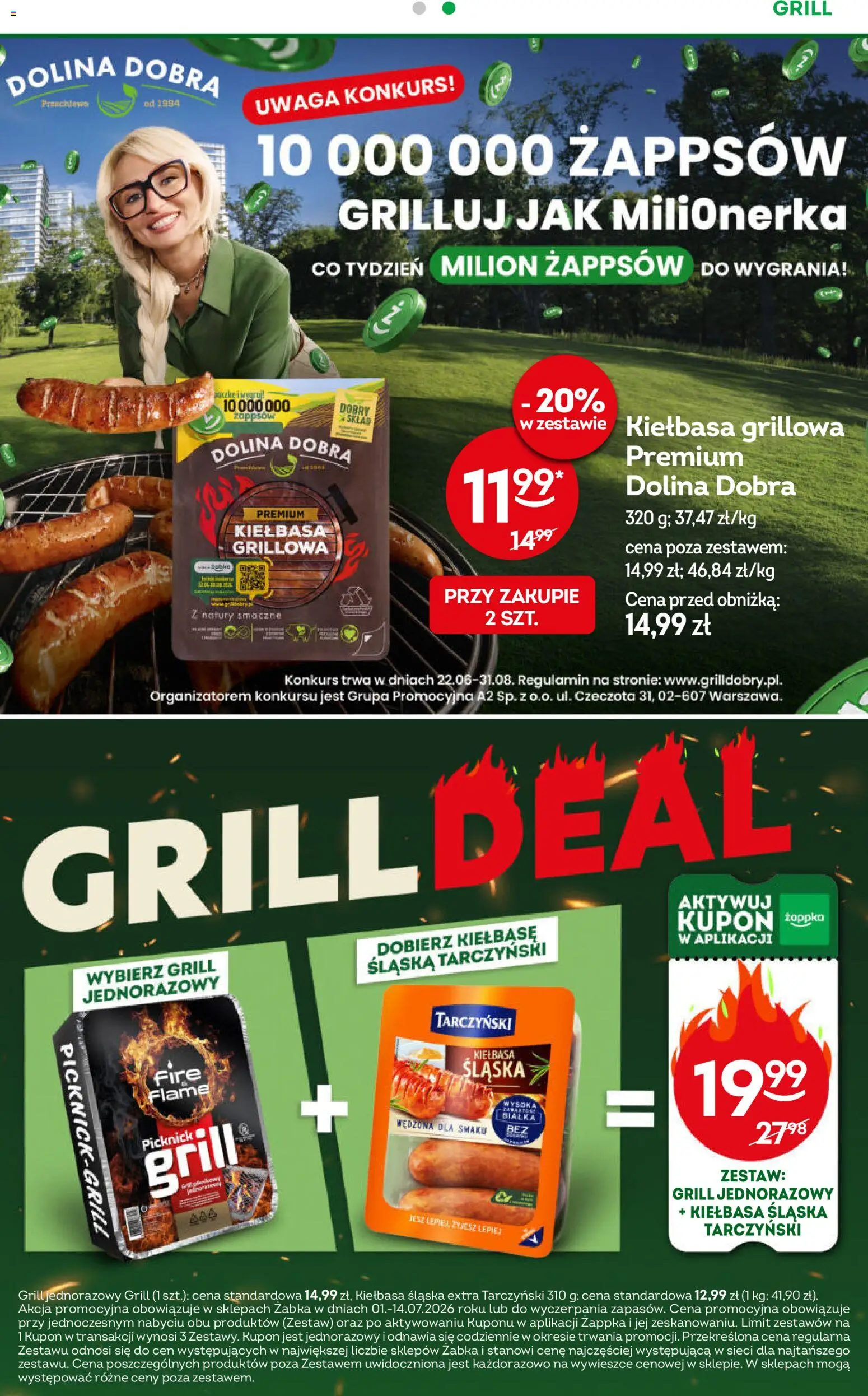 Żabka gazetka od 01.07.2026 | Strona: 19 | Produkty: Kiełbasa, Grill, Kiełbasa śląska, Grill jednorazowy