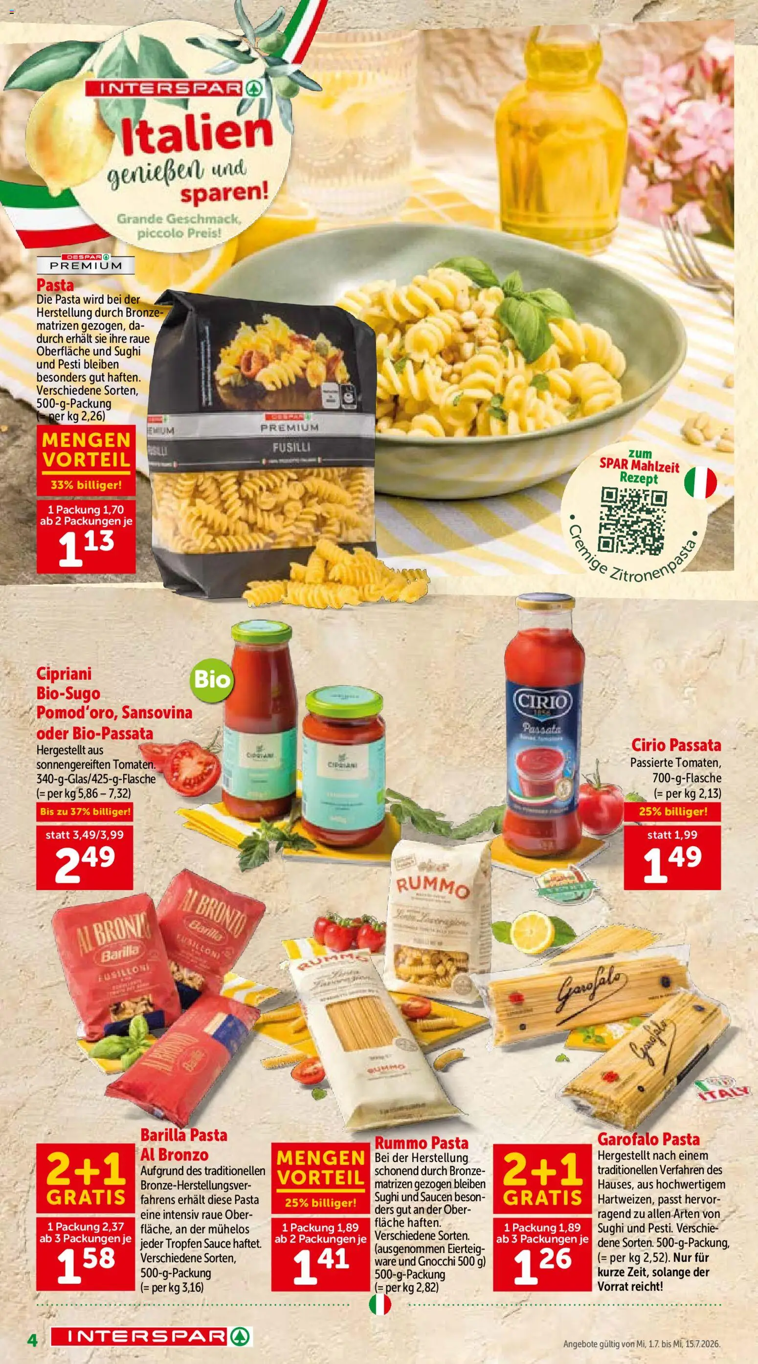 Interspar Italien gültig ab 01.07.2026 | Seite: 4 | Produkte: Pasta