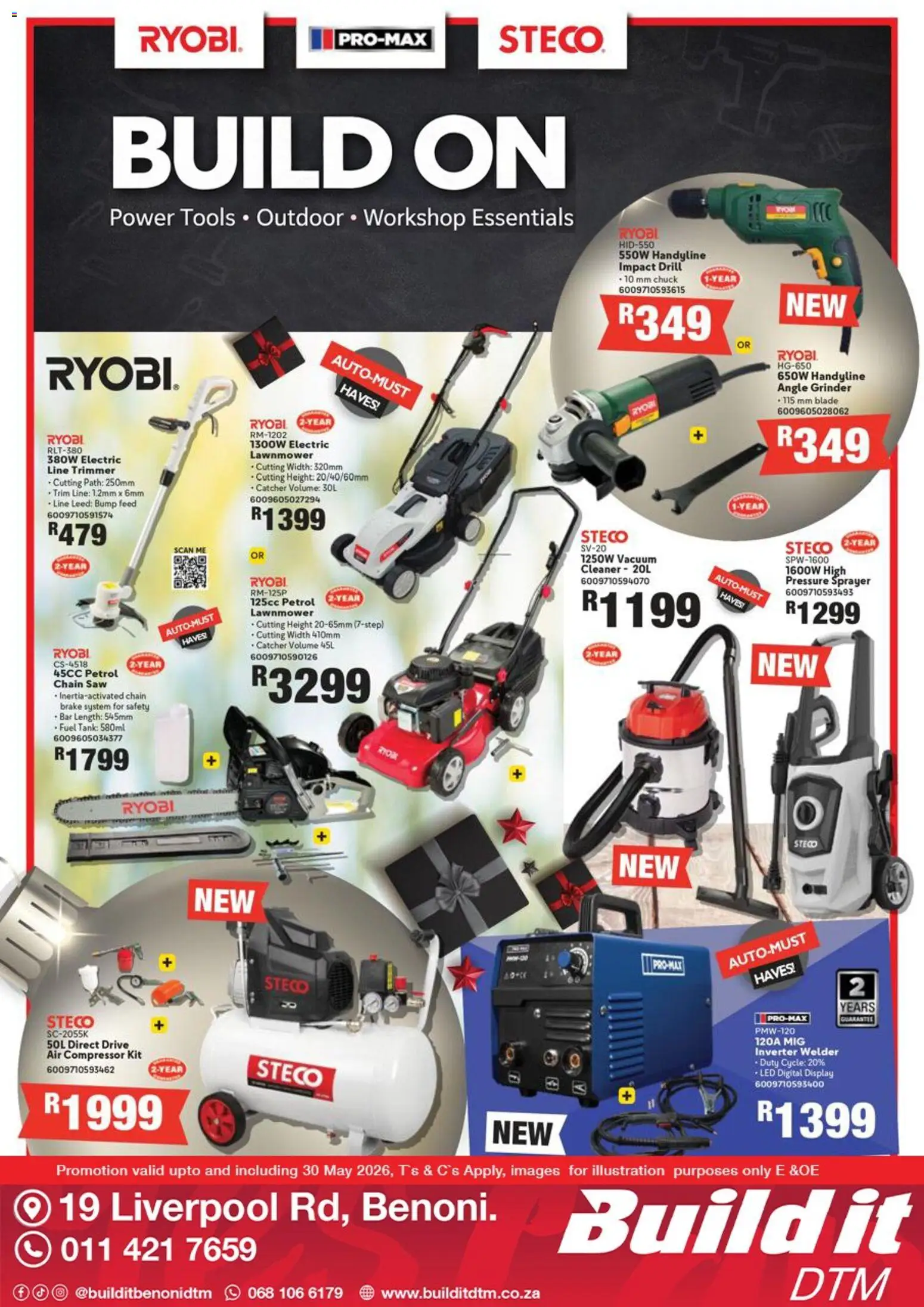 New Build It catalogue – valid from 01.05.2026 | Page: 2 | Products: Tank, Grinder, Compressor, Angle grinder