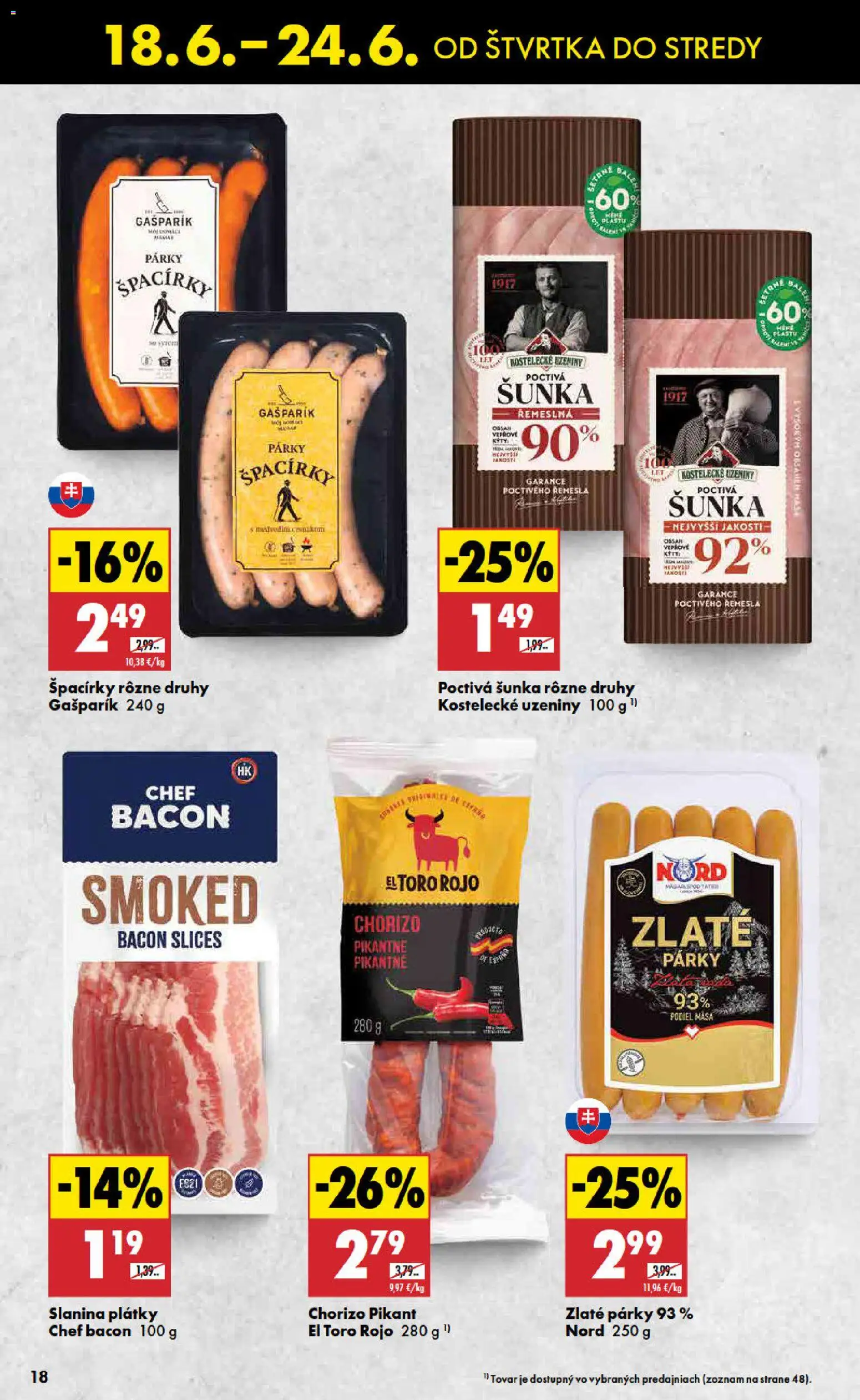 Nové Biedronka akcie – leták je platný od 18.06.2026 | Strana: 18 | Produkty: Šunka, Slanina, Párky