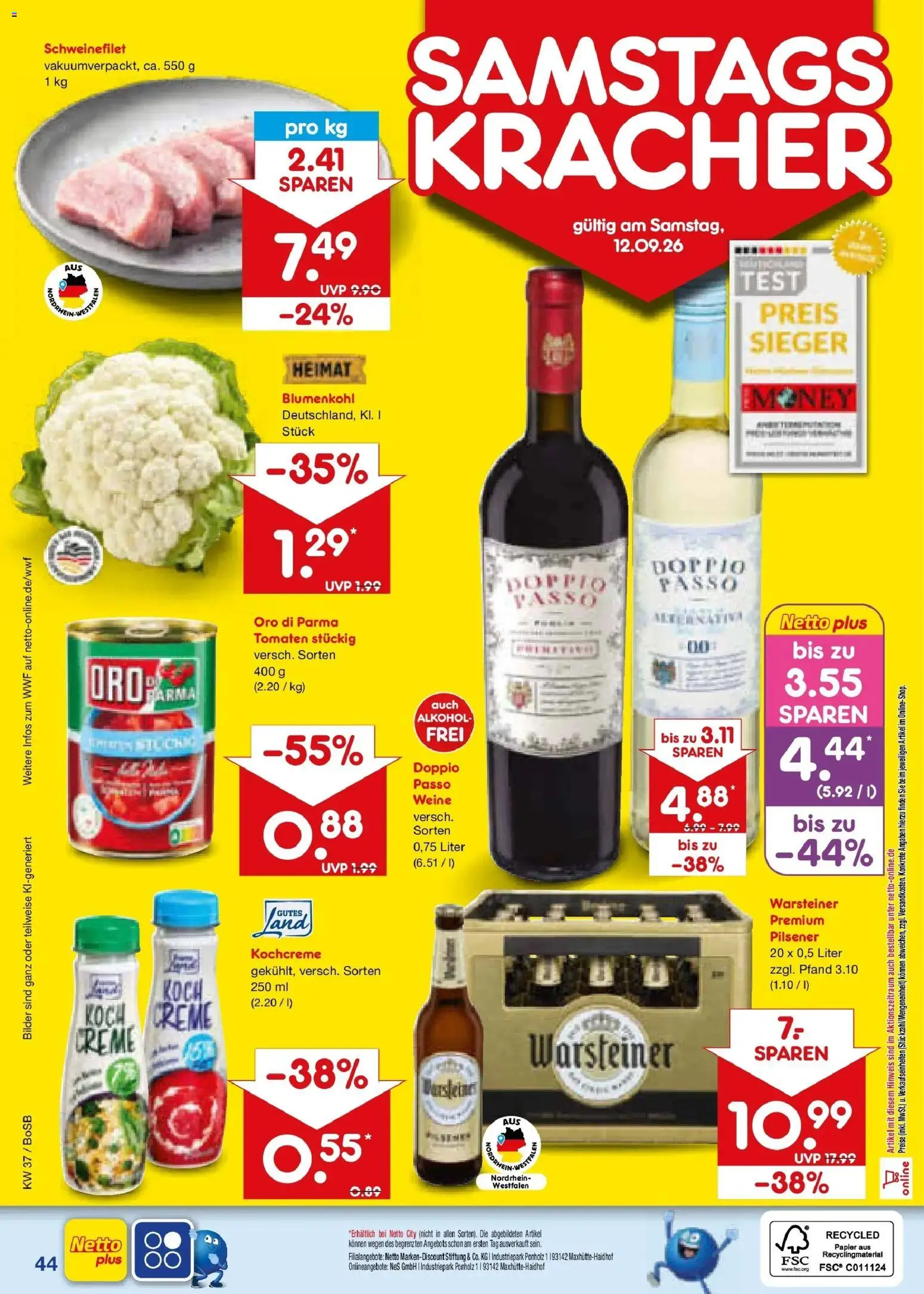 Netto Marken-Discount Prospekt Bochum – gültig ab 07.09.2026 | Seite: 62 | Produkte: Tomaten, Oro di parma, Warsteiner, Blumenkohl