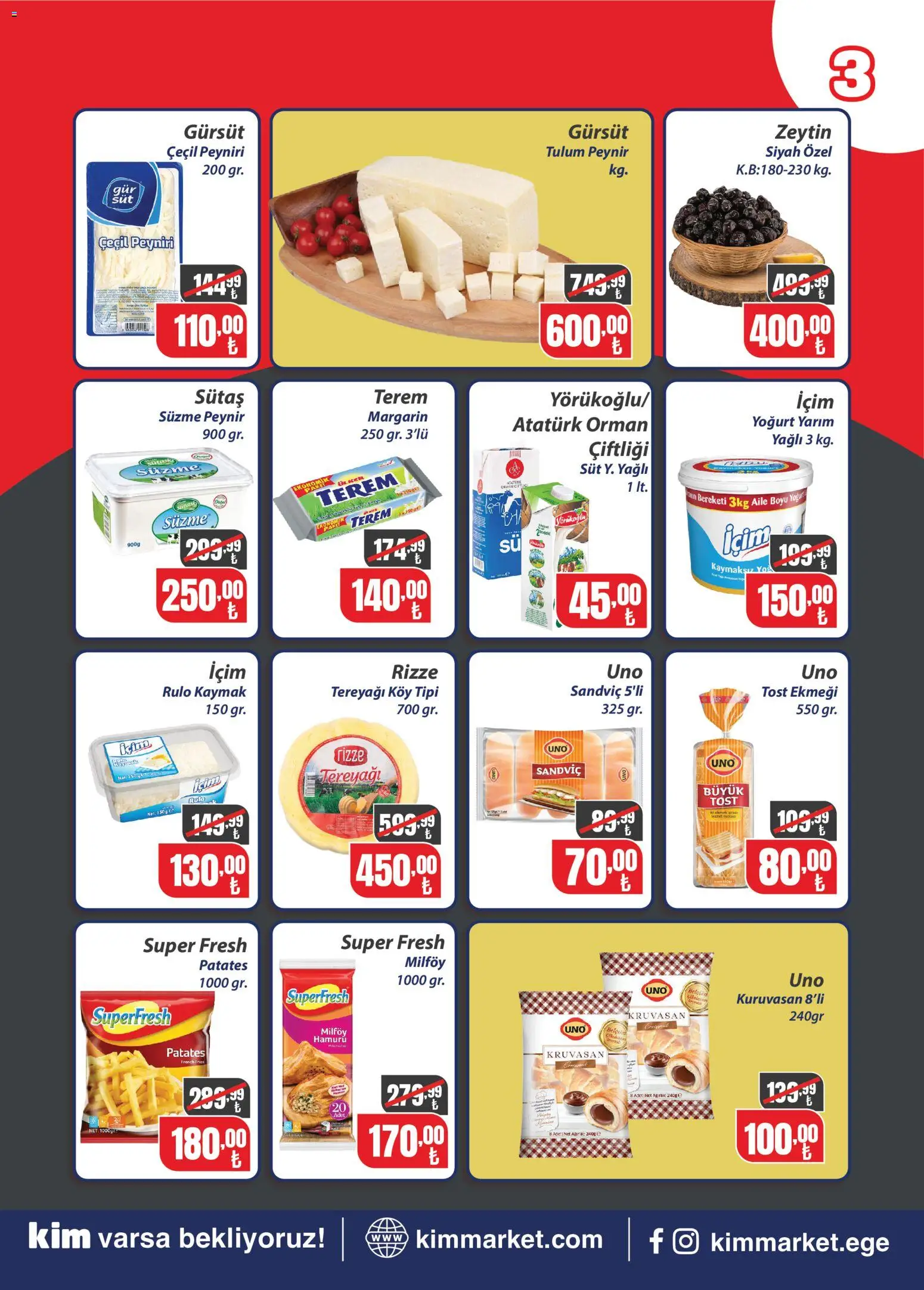 Kim Market Katalog - 09 Eylül 2026 tarihinden itibaren geçerlidir | Sayfa: 3 | Ürünler: Süt, Tulum, Süzme peynir, Zeytin