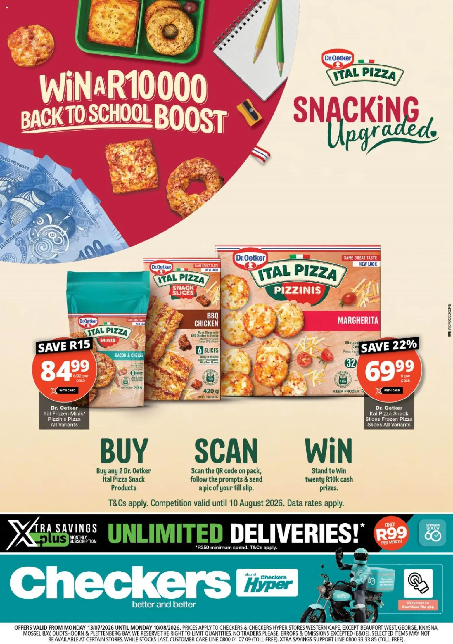 New Checkers catalogue – valid from 13/07/2026 | Page: 1 | Products: Cheese, Pizza, Chicken, Bacon