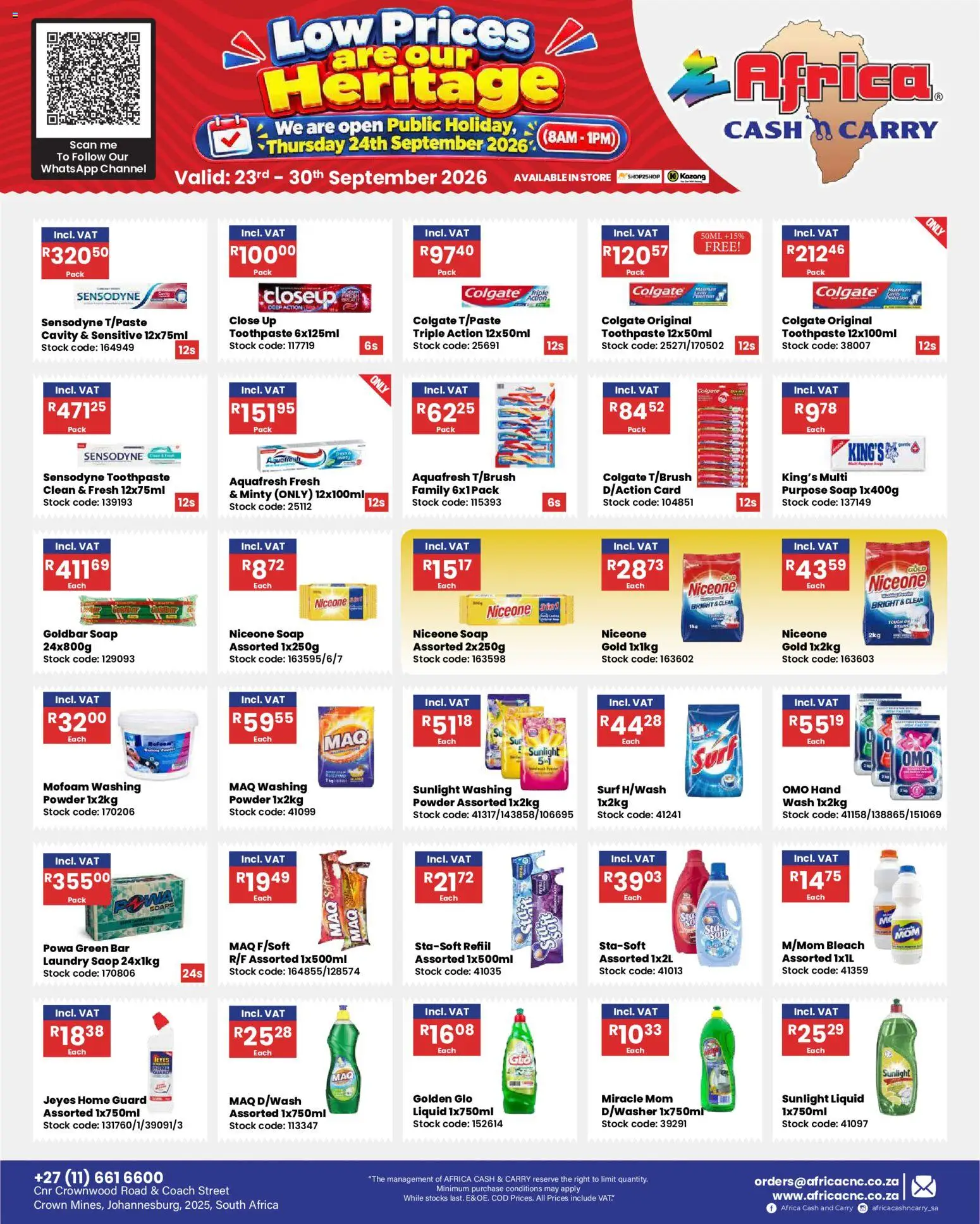 New Africa Cash & Carry catalogue – valid from 23/09/2026 | Page: 16 | Products: Powder, Stock, Soap, Toothpaste