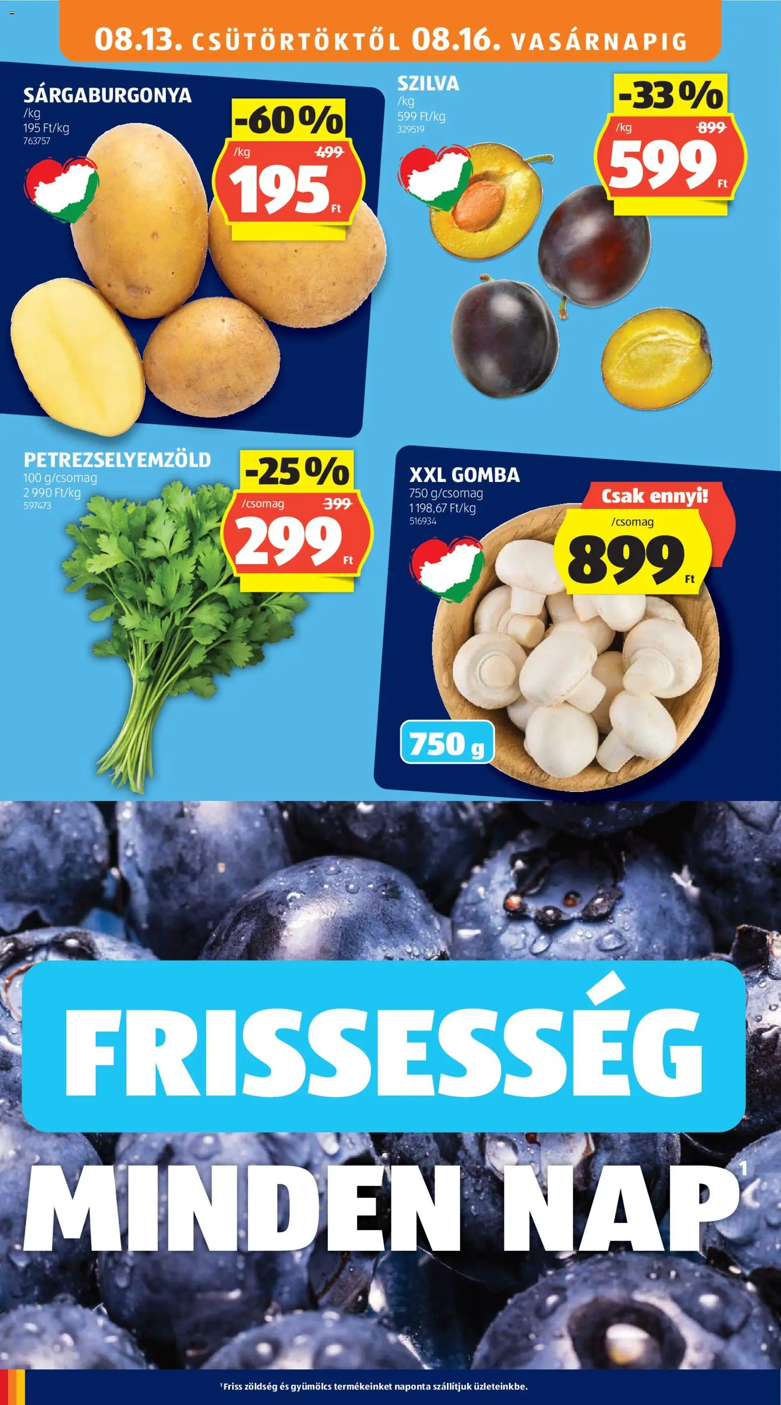 Aldi akciós ujság - amely érvényes a következő dátumtól: 2026.08.13. | Oldal: 10 | Termékek: Gyümölcs, Szilva, Petrezselyemzöld, Zöldség