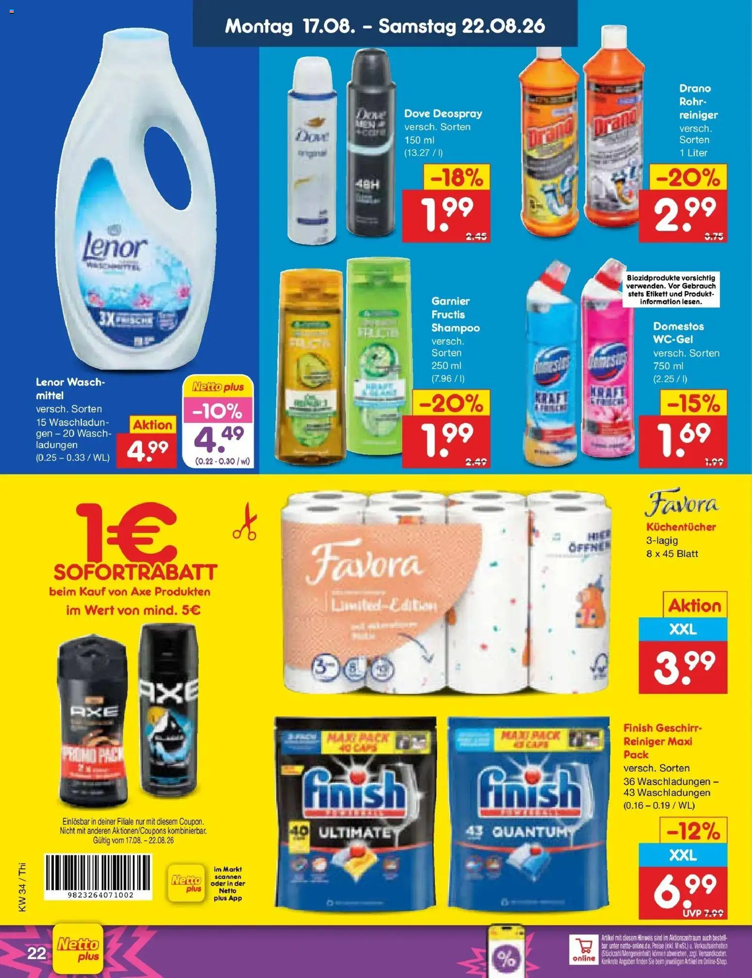 Netto Marken-Discount Prospekt Thiendorf – gültig ab 17.08.2026 | Seite: 32 | Produkte: Hifi, Finish, Axe, Deospray