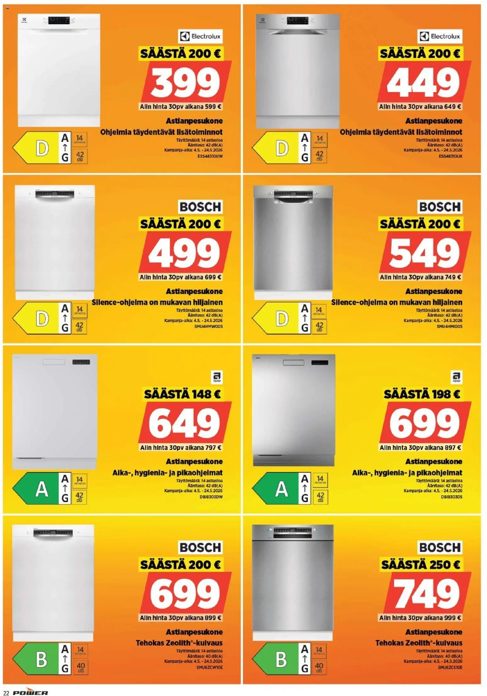 Power tarjoukset – voimassa 11.05.2026 alkaen | Sivu: 22 | Tuotteet: Astianpesukone
