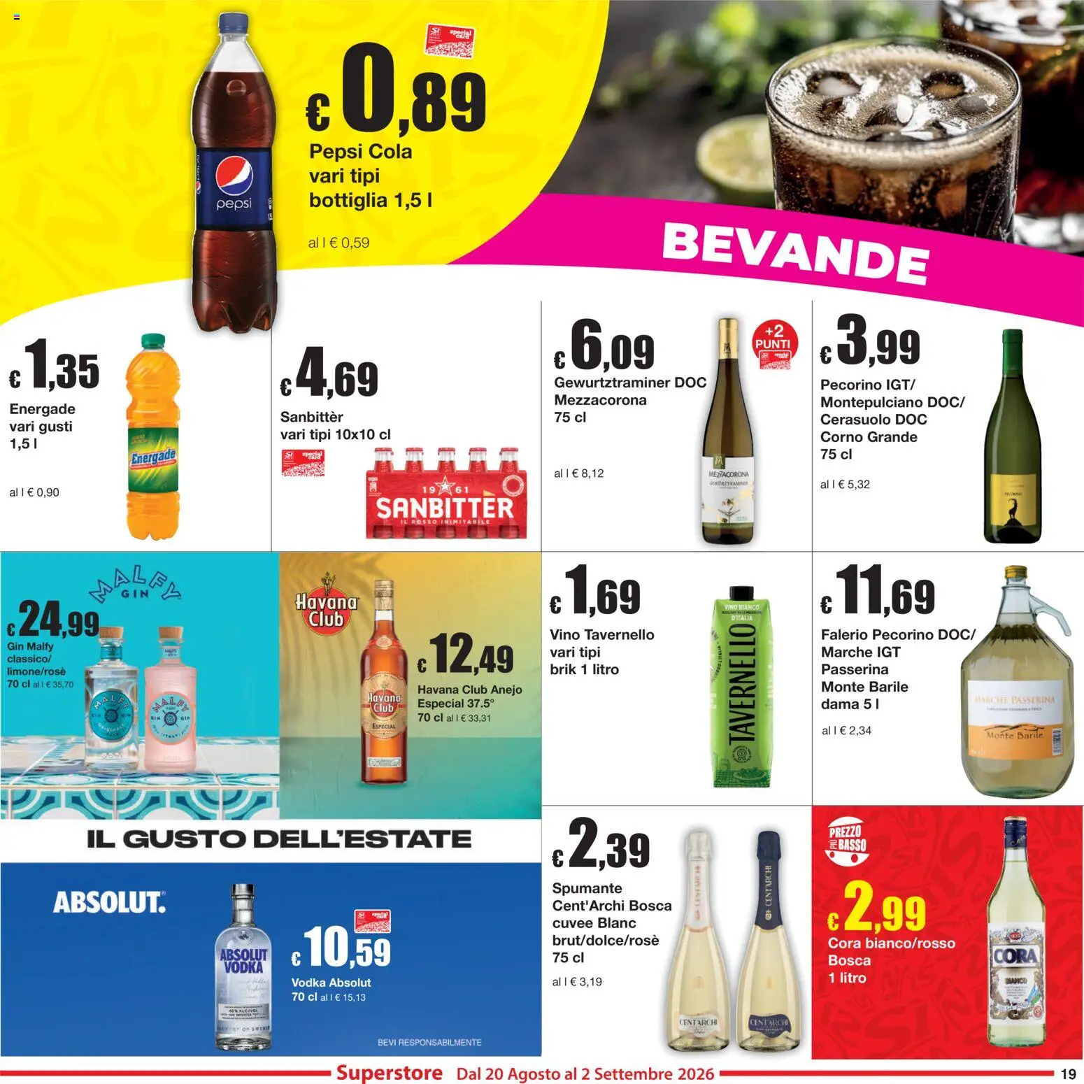 Volantino Sì con Te del 20/08/2026 | Pagina: 19 | Prodotti: Gin Malfy, Spumante, Basso, Pecorino