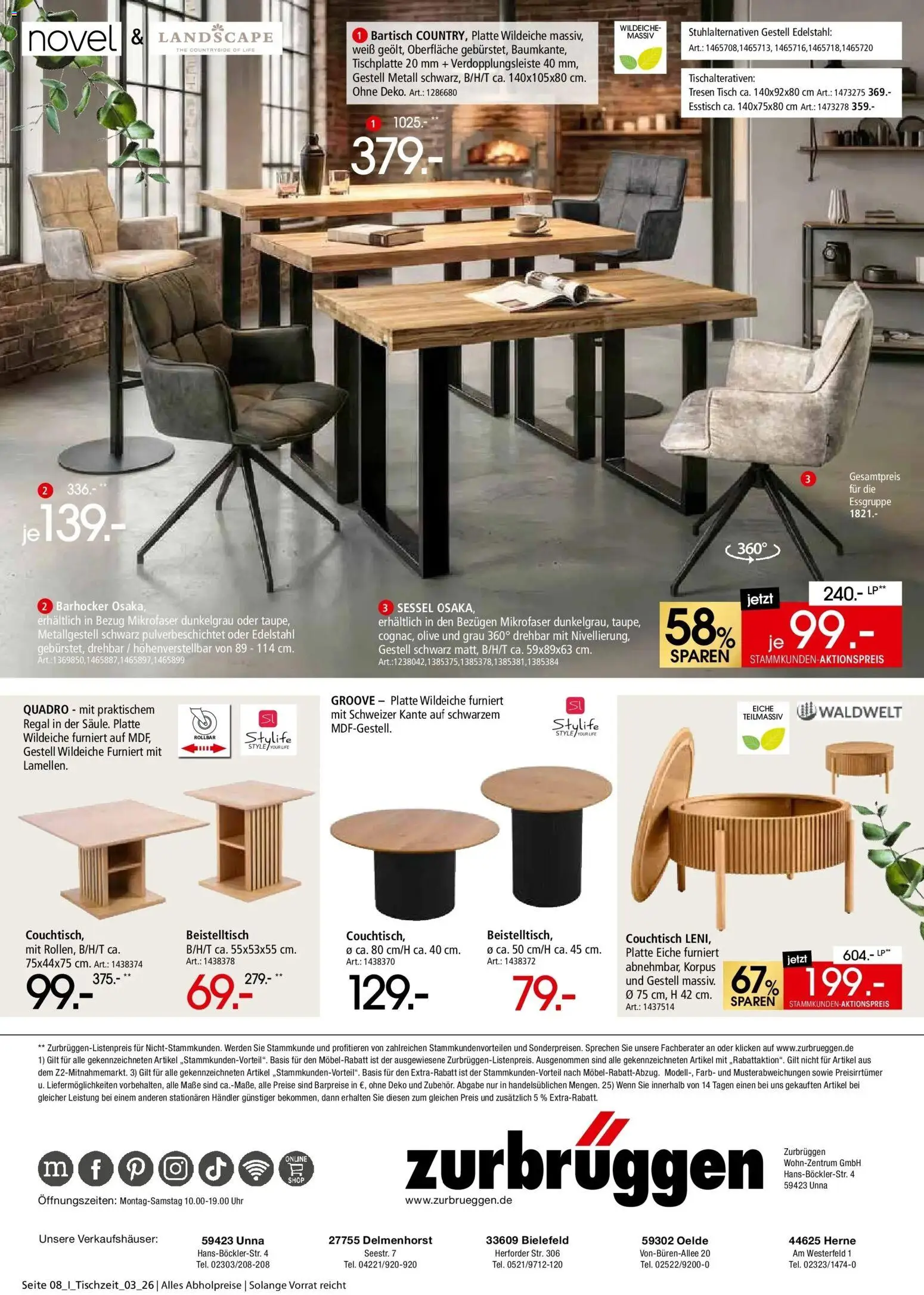 Zurbrüggen Tischzeit – gültig ab 21.08.2026 | Seite: 8 | Produkte: Esstisch, Sessel, Regal, Tisch