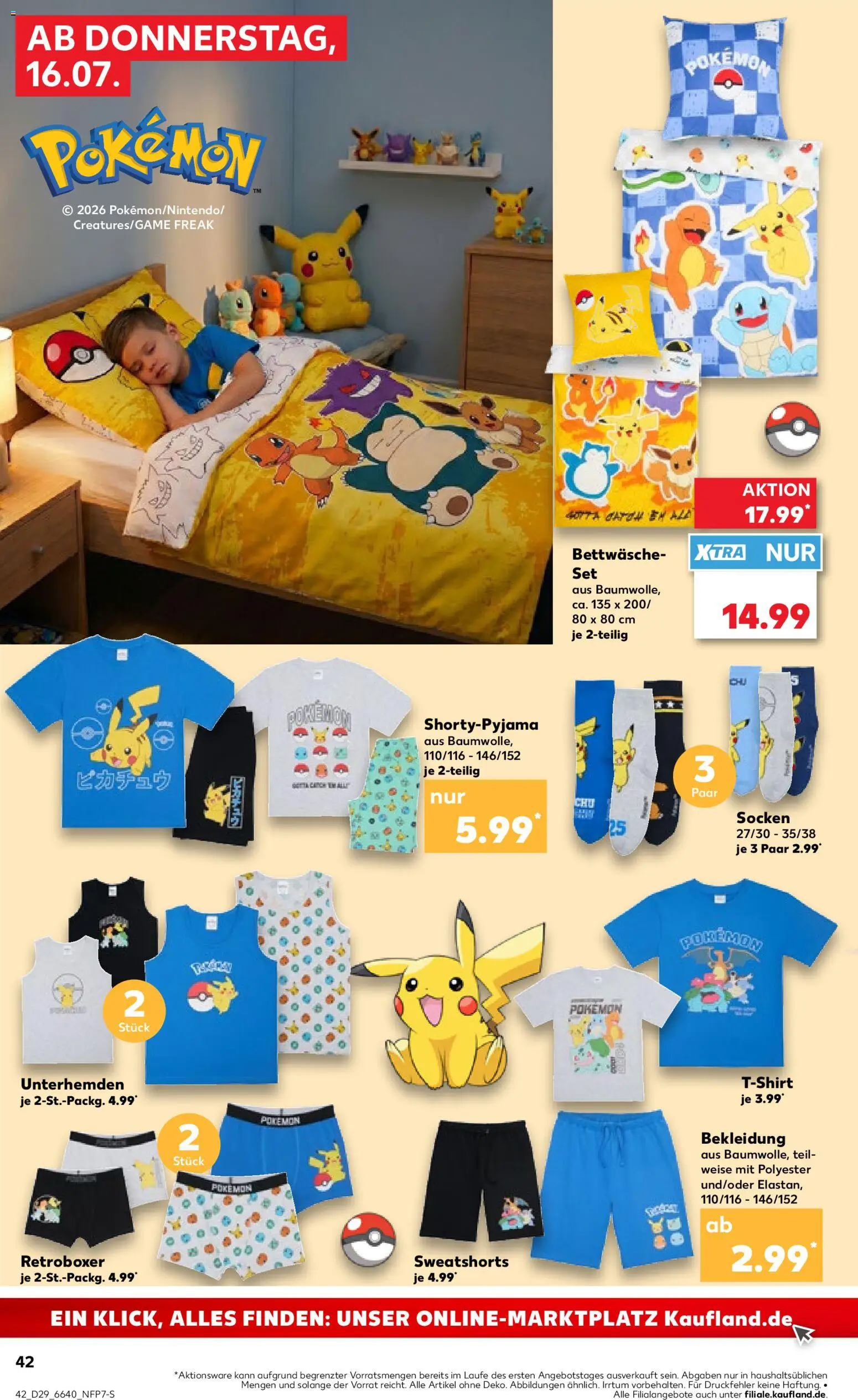 Kaufland Prospekt – gültig ab 16.07.2026 | Seite: 42 | Produkte: Sweatshorts, Bettwäsche, Bekleidung, Socken