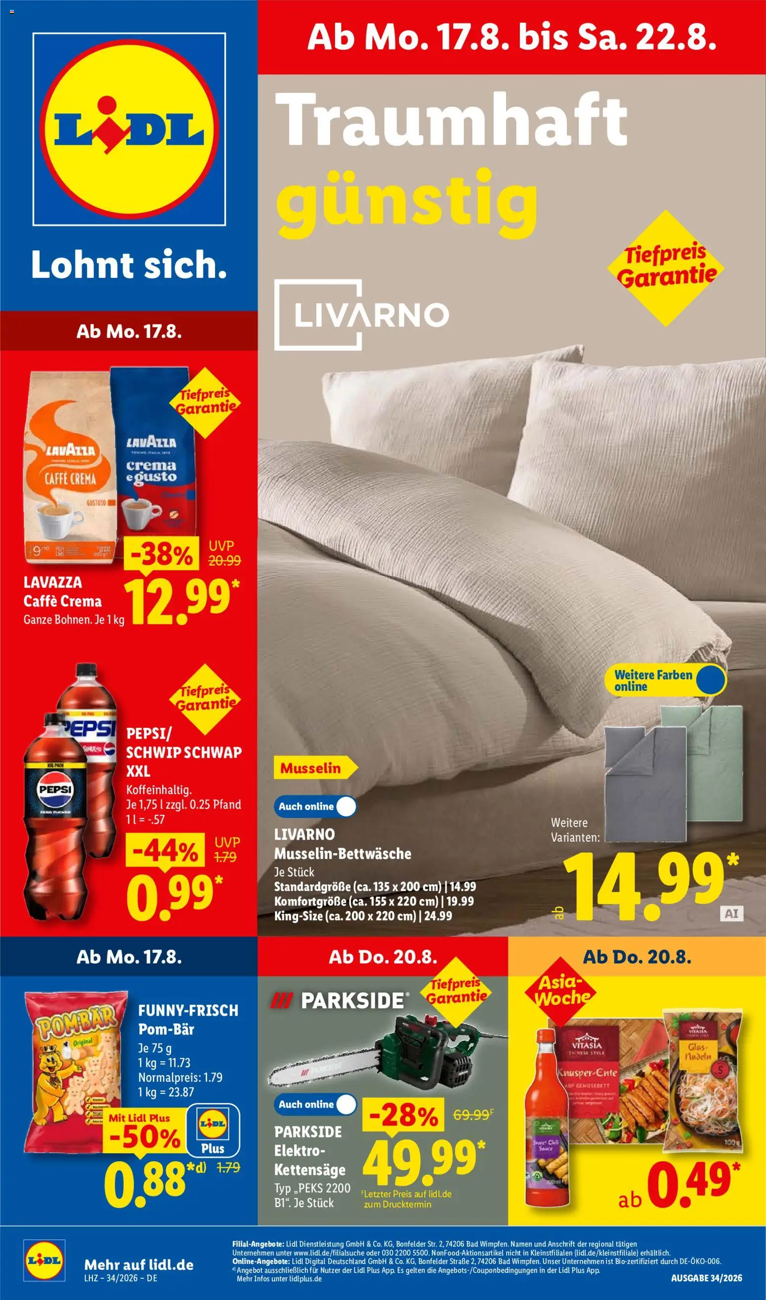 Lidl Německo leták od 17.08.2026 | Strana: 1 | Produkty: Lavazza, Crema, Elektro, Caffè crema