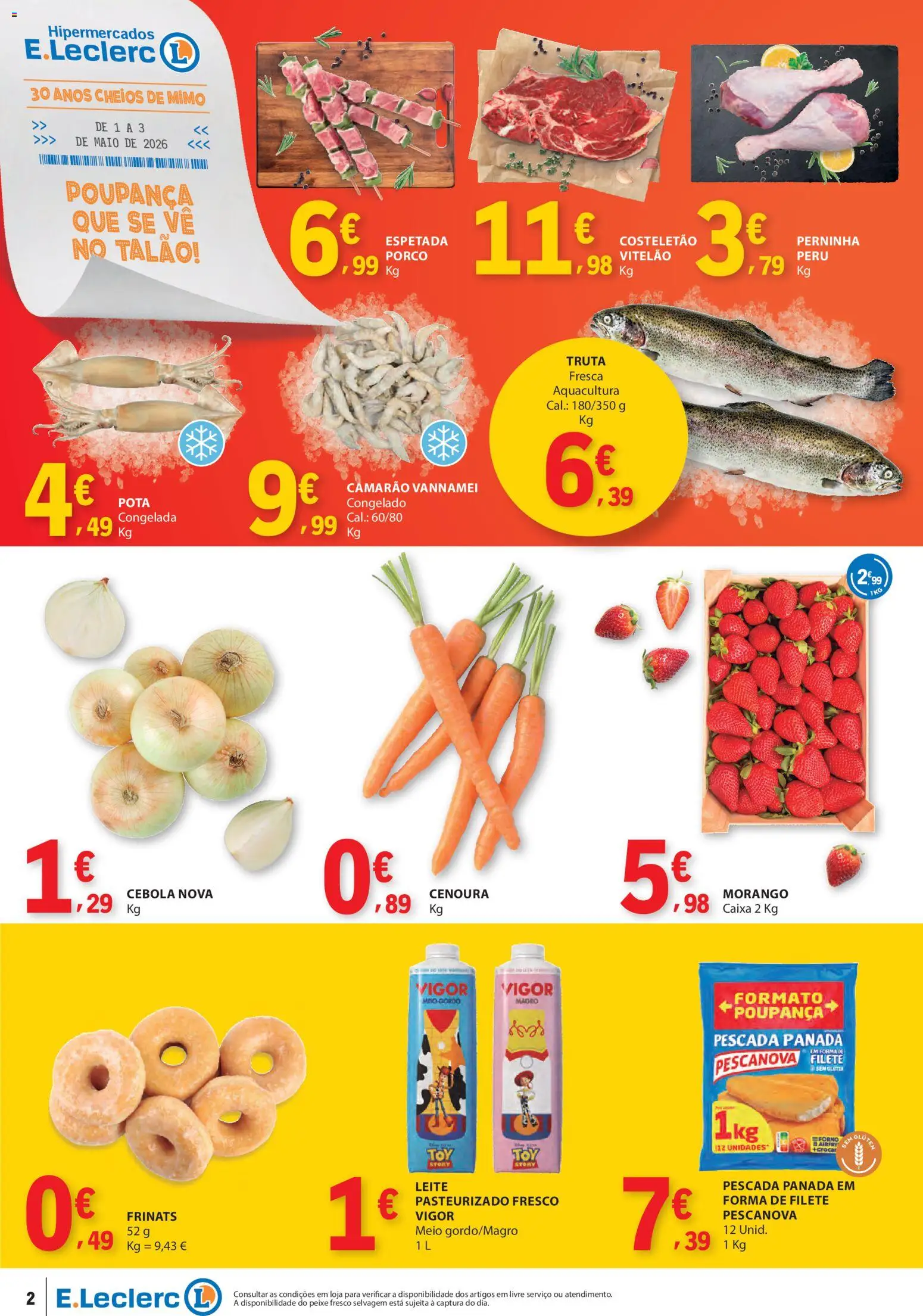 E.Leclerc Catálogo Fim de Semana │ válido de 01.05.2026 | Página: 2 | Produtos: Forno, Cebola, Leite, Peixe