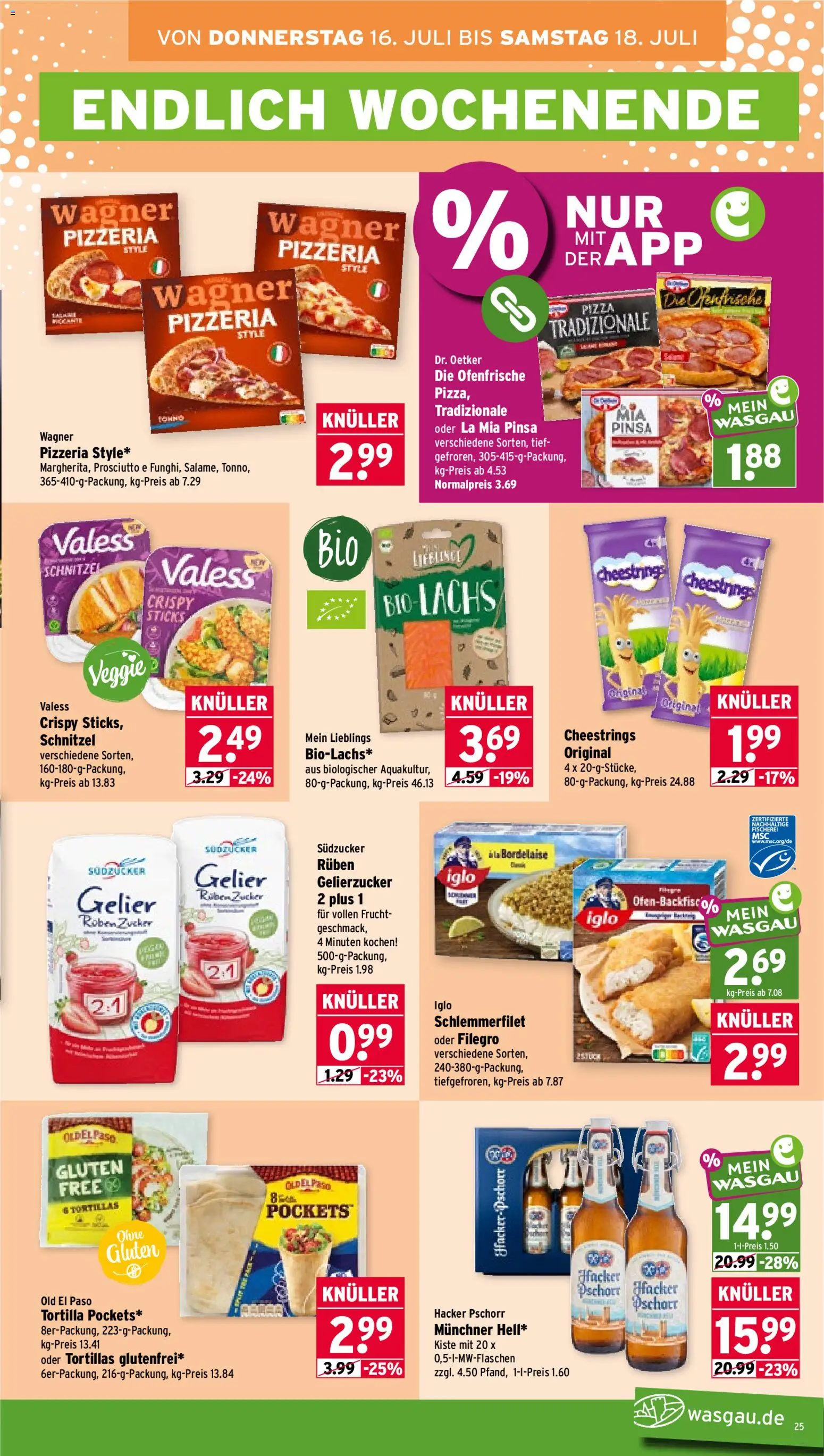 Wasgau Prospekt – gültig ab 13.07.2026 | Seite: 25 | Produkte: Gelierzucker, Iglo, Ofenfrische, Pizza