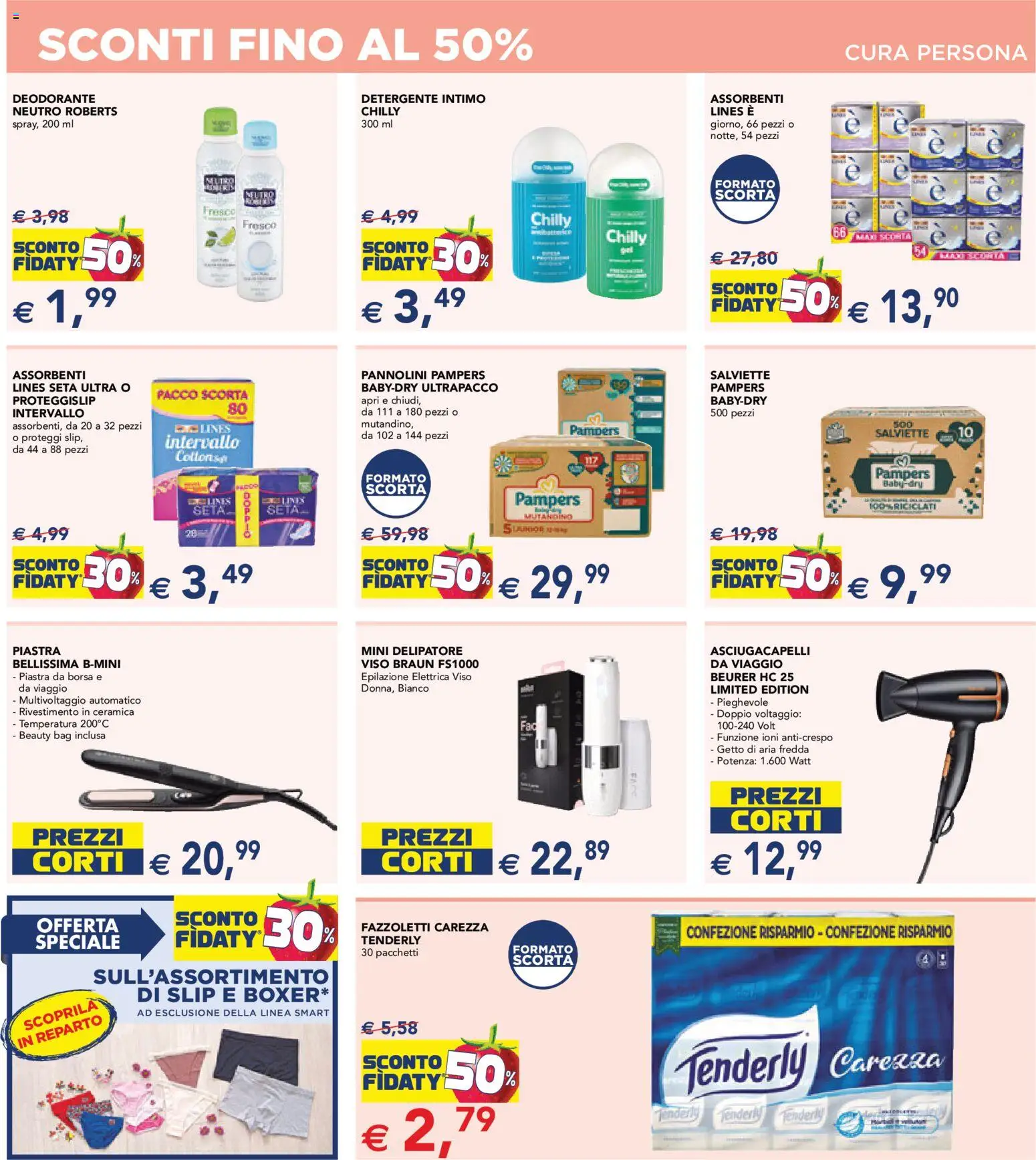 Volantino Esselunga S del 08.06.2026 | Pagina: 17 | Prodotti: Pannolini, Detergente intimo, Intimo, Asciugacapelli