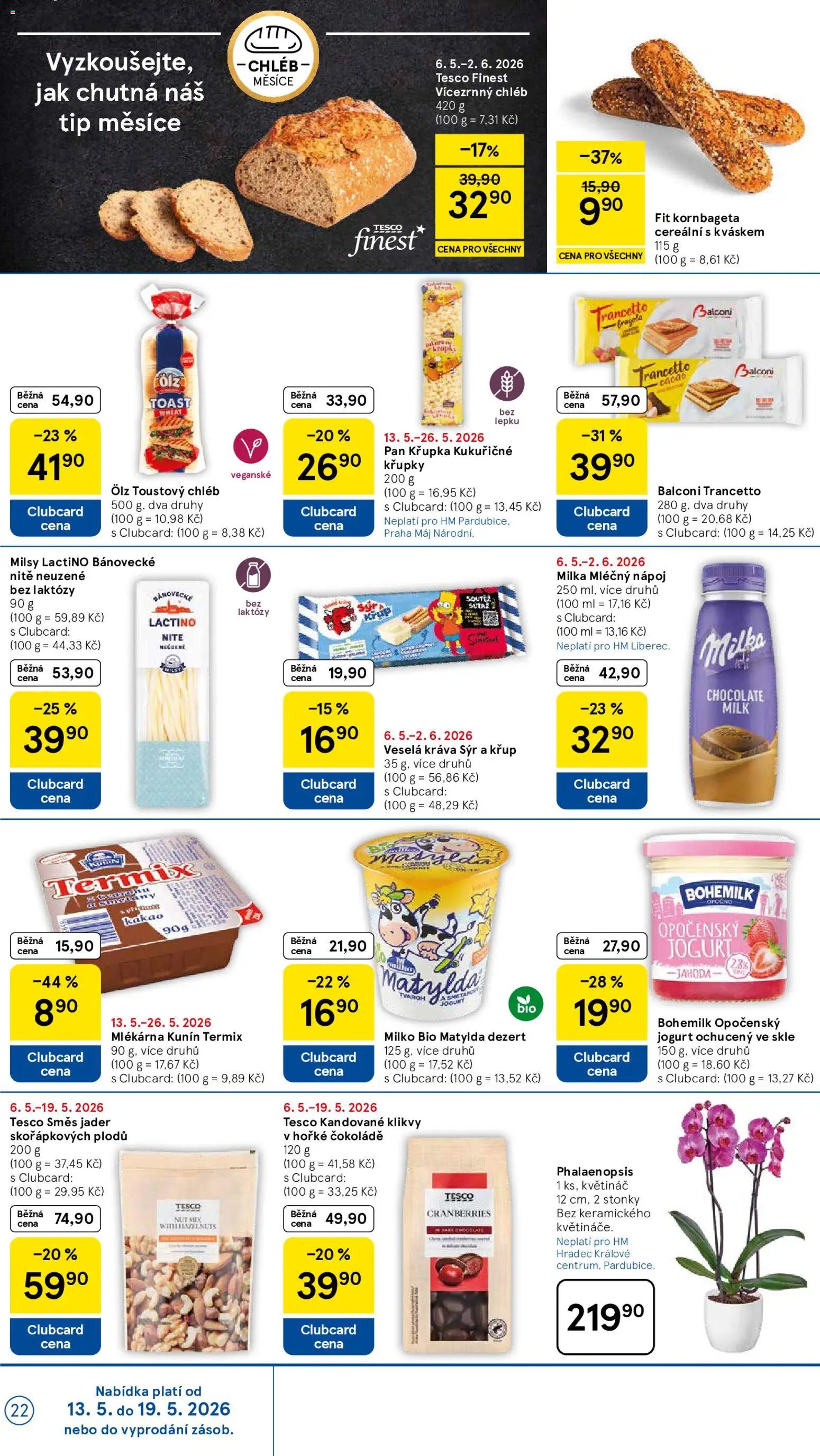 Tesco leták - Hypermarket od 13.05.2026 | Strana: 22 | Produkty: Jogurt, Chléb, Kornbageta, Kakao
