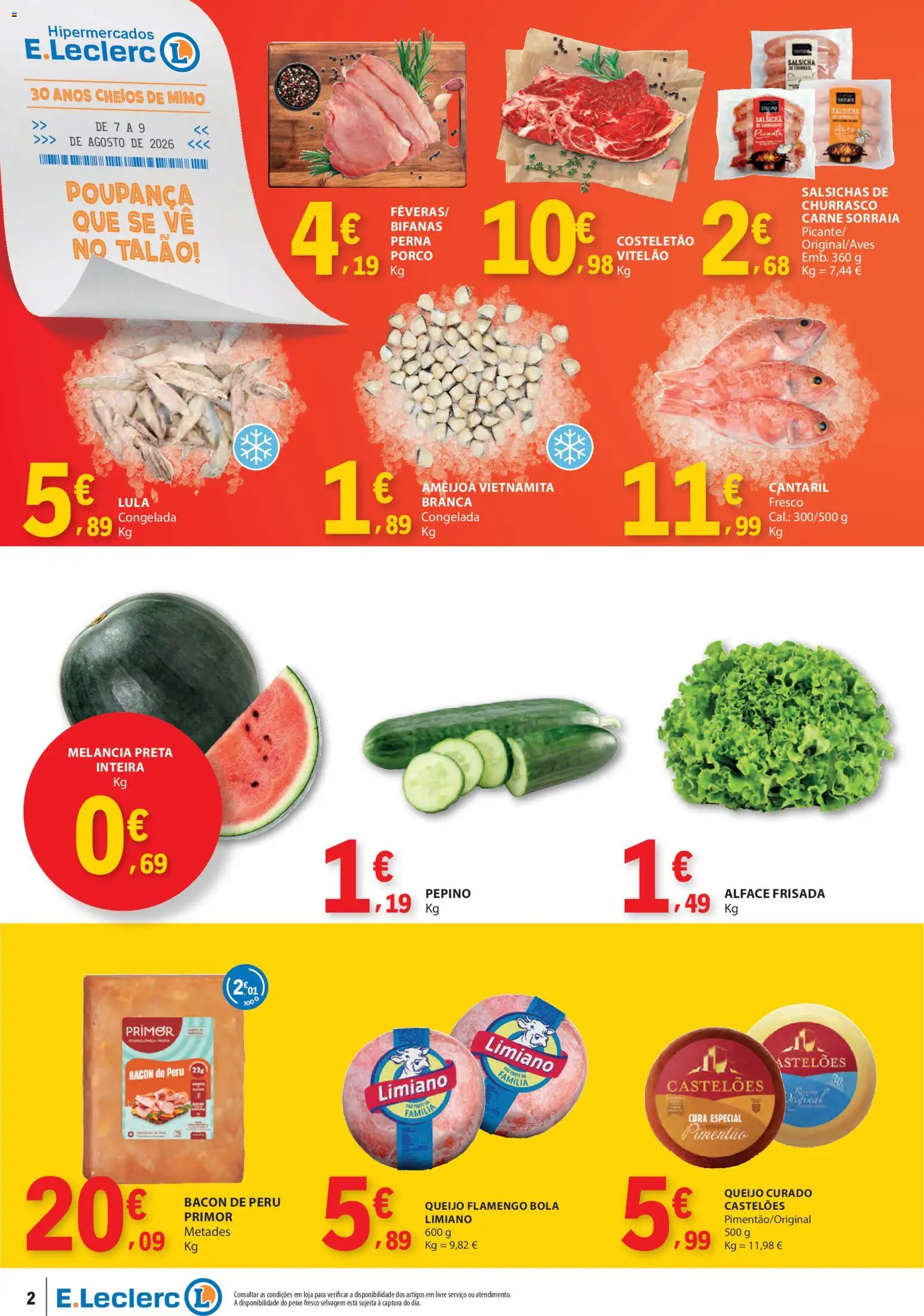 E.Leclerc Catálogo Fim de Semana │ válido de 07/08/2026 | Página: 2 | Produtos: Pepino, Peixe, Melancia, Alface