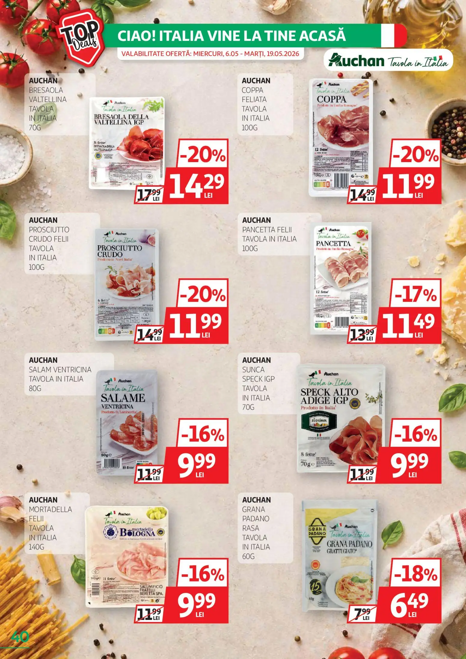 Noul catalog Auchan – valabil de la 20.05.2026 | Pagină: 40 | Produse: Salam, Șuncă