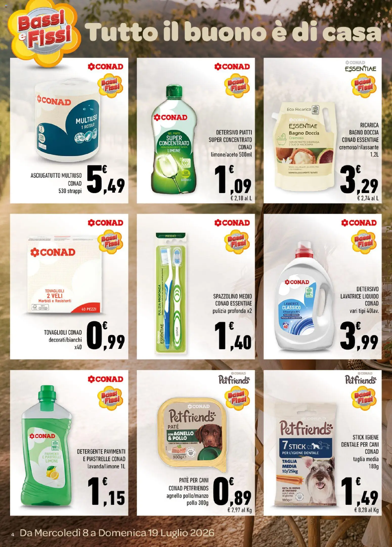 Volantino Conad del 08/07/2026 | Pagina: 4 | Prodotti: Paté, Detergente, Lavatrice, Asciugatutto