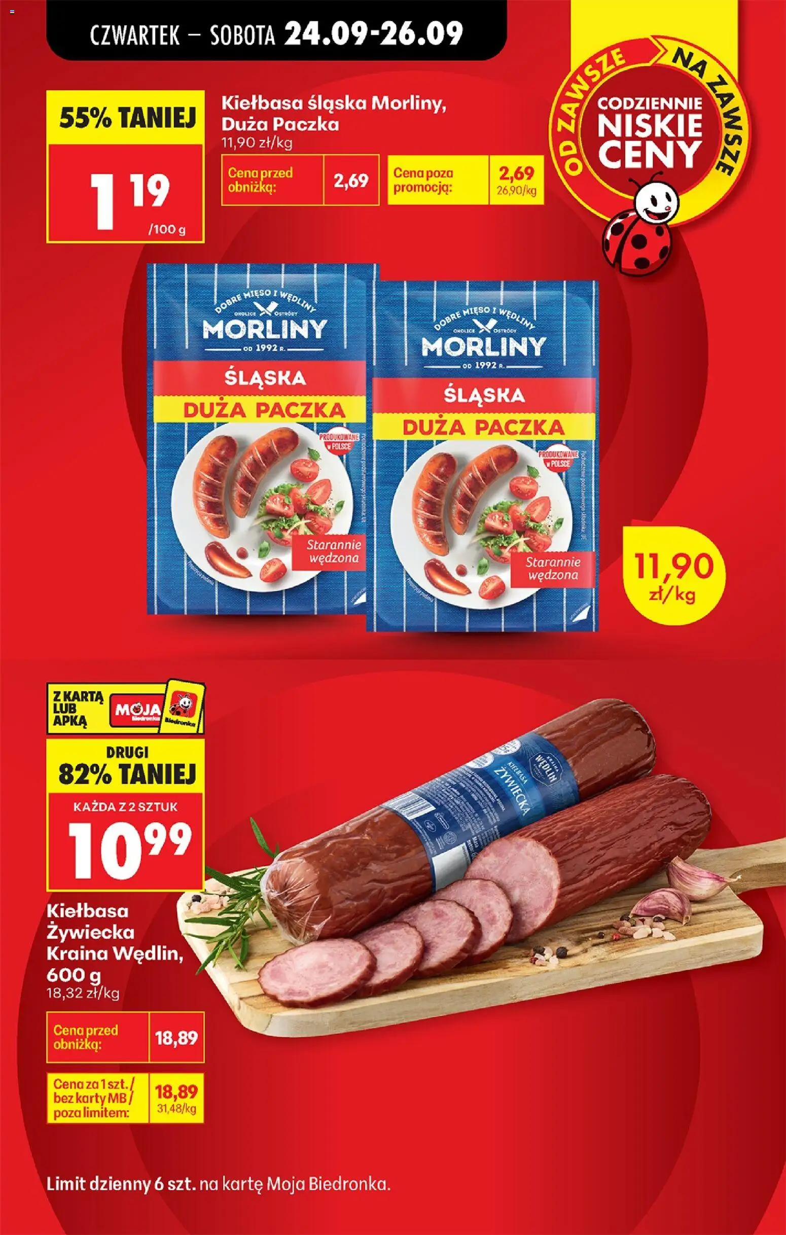 Biedronka gazetka od czwartku od 24.09.2026 | Strona: 7 | Produkty: Kiełbasa, Mięso, Kiełbasa śląska, Wędliny