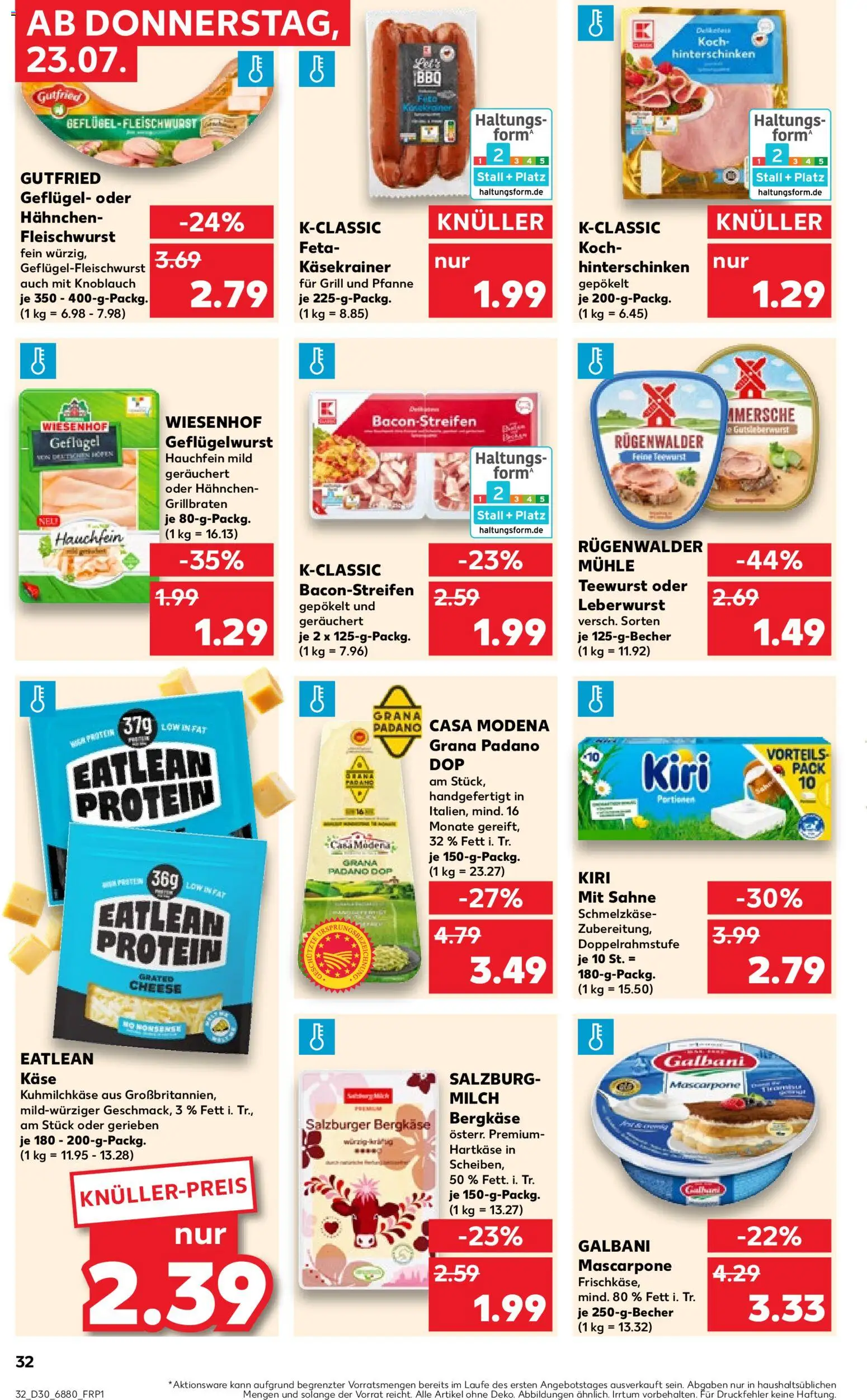 Kaufland Prospekt Völklingen – gültig ab 23.07.2026 | Seite: 32 | Produkte: Hahnchen, Mascarpone, Käsekrainer, Sahne