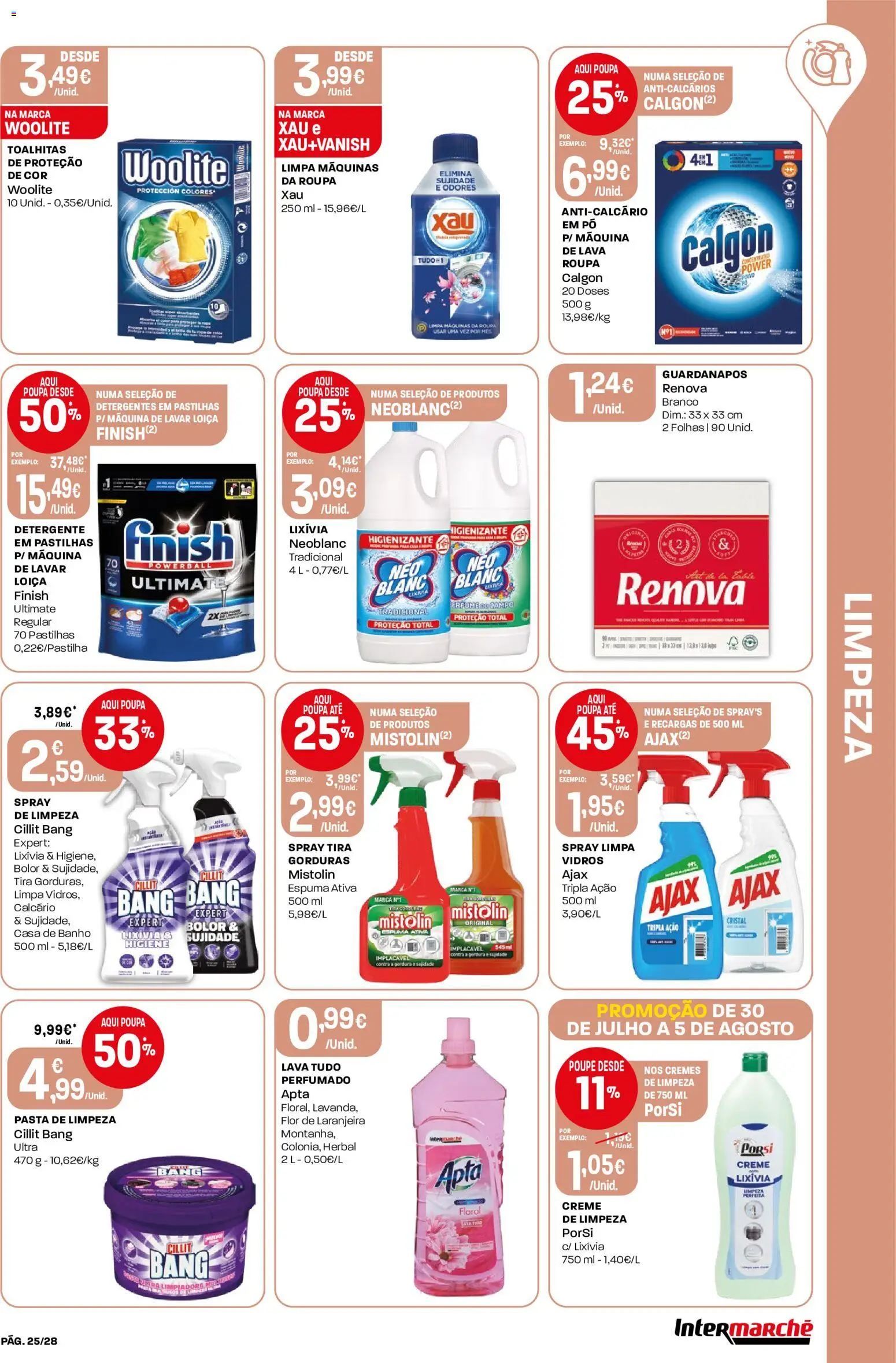 Intermarché Folheto Contact │ válido de 30/07/2026 | Página: 25 | Produtos: Máquina de lavar, Guardanapos, Detergente, Banho